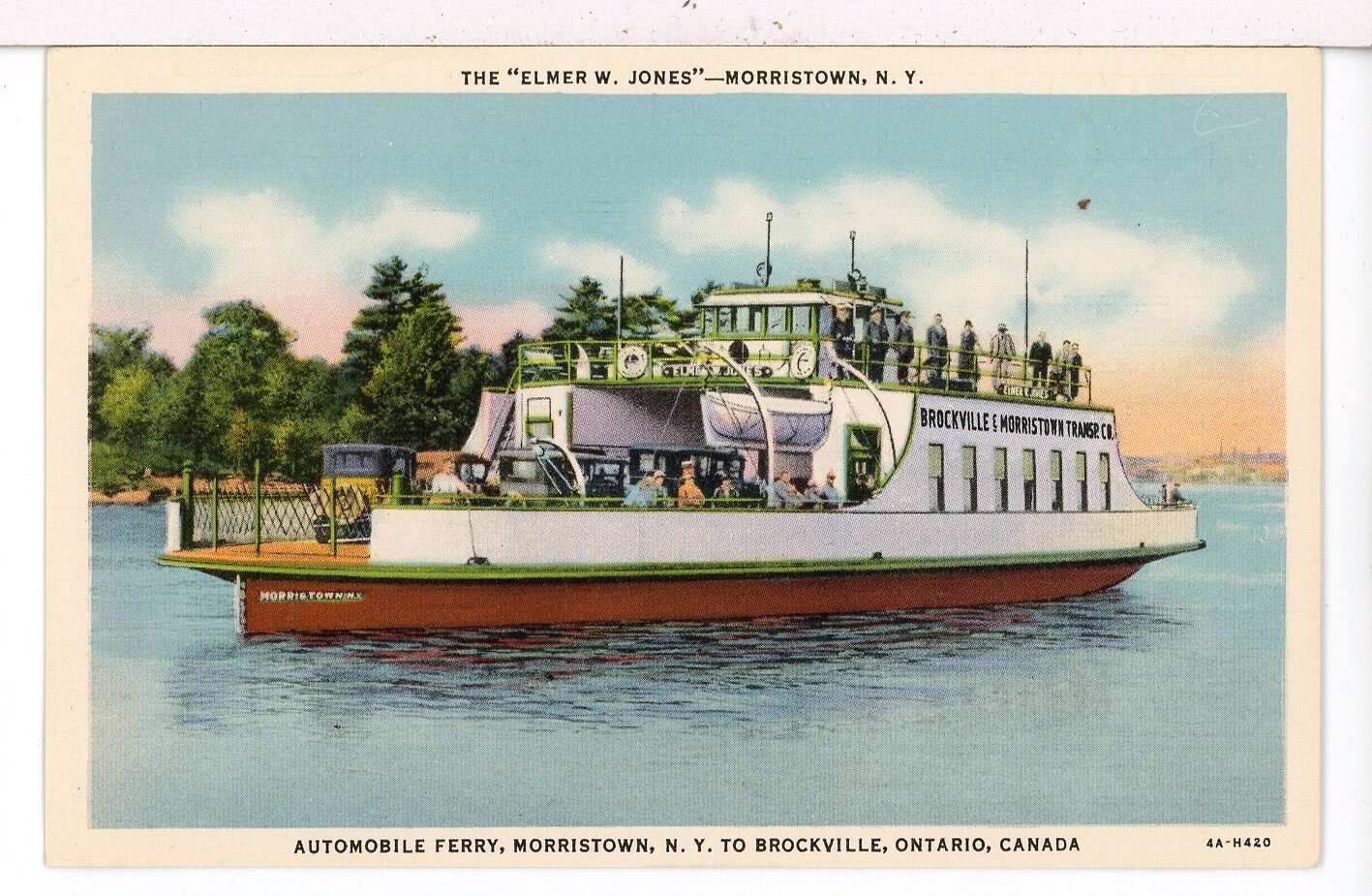 Ferry ELMER W JONES and Timetable Morristown NY 1930-45 Suberb Condition Postcar