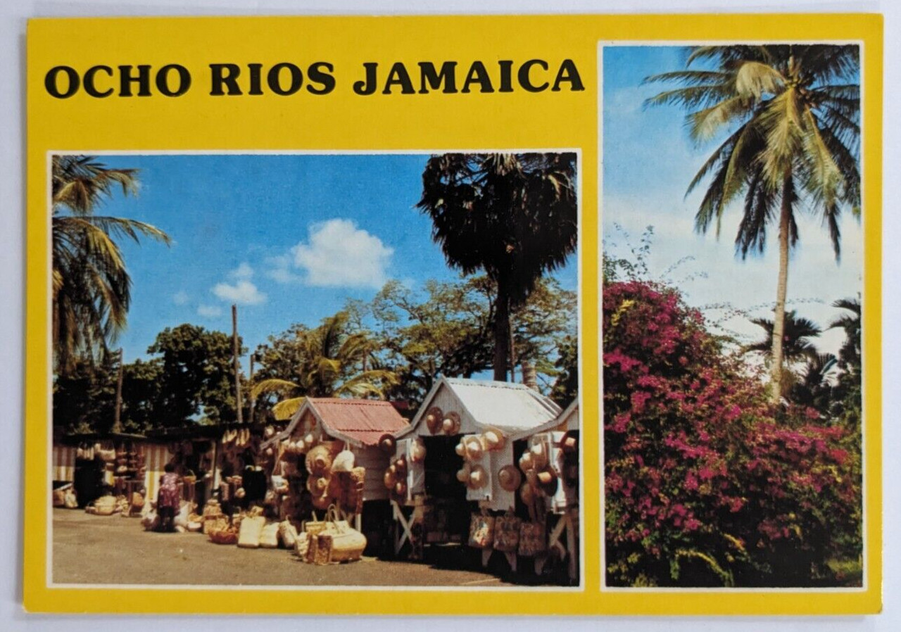 Ocho Rios, Jamaica Vintage 4×6″ Multiview Postcard Straw Market Exotic Gardens