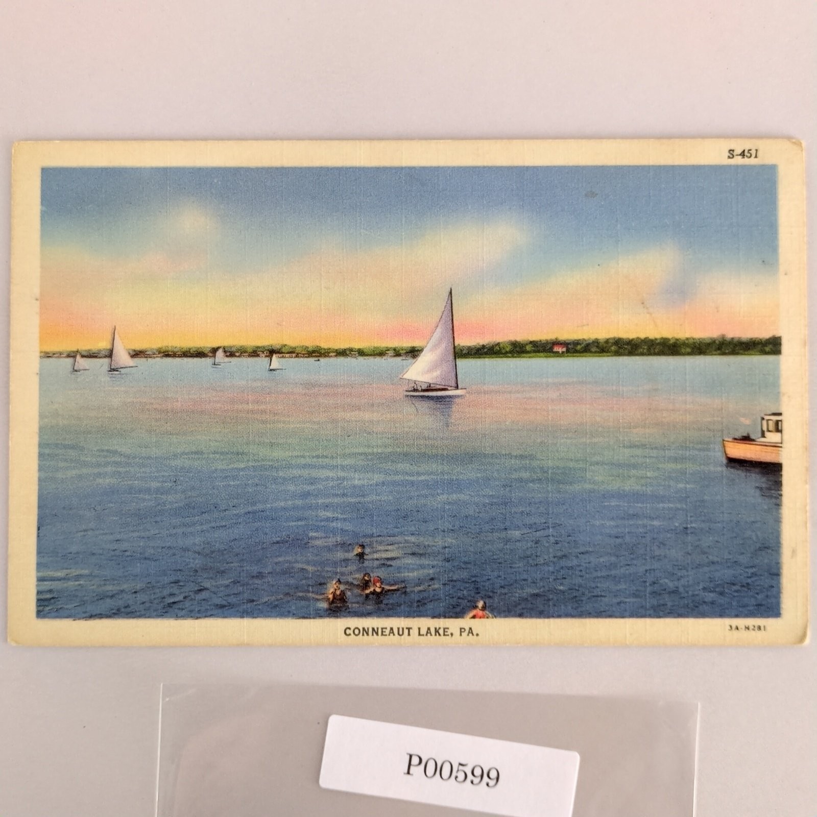 Conneaut Lake Pennsylvania 1930s Linen Postcard Sailboats PA PC 1942