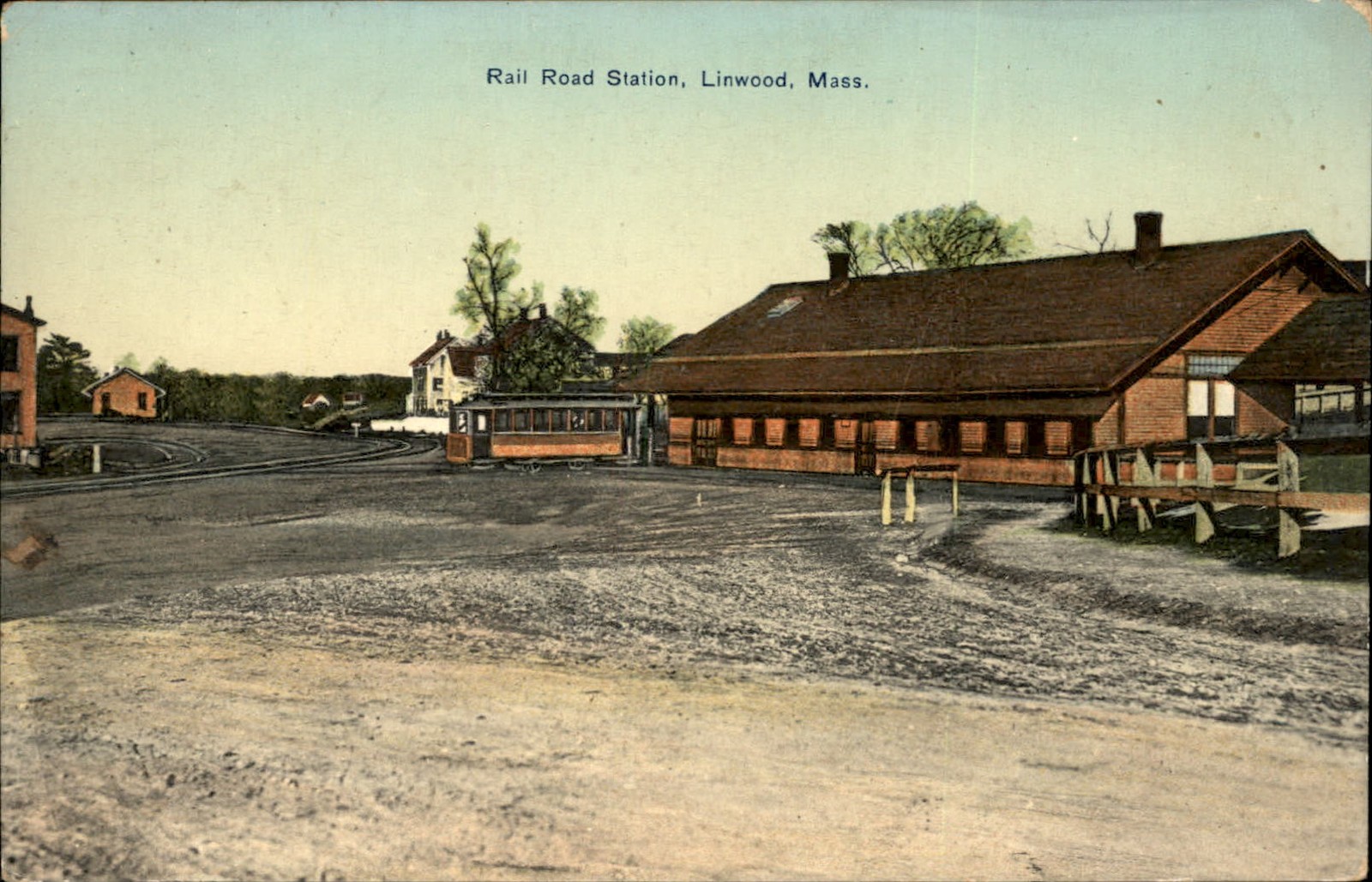 Linwood MA Rail Road Station Linen D. E. Chase c1900s-10s Vintage Postcard