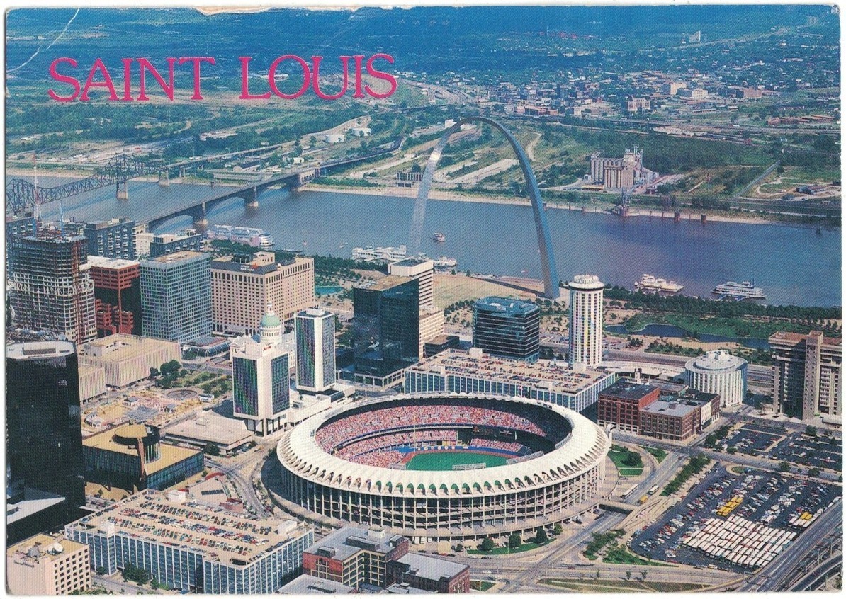 St. Louis Missouri Aerial View Downtown Busch Stadium Vintage Postcard 6×4 UNP