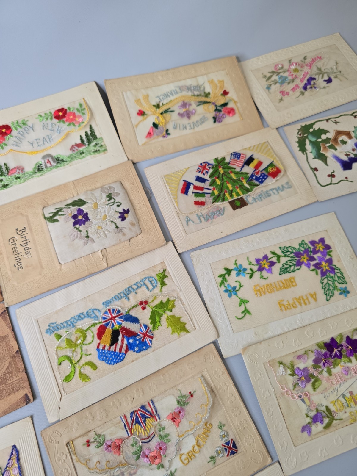 Lot Of 160 Mixed Vintage Leather Embroidered Silk Postcards Christmas Thanksgivi