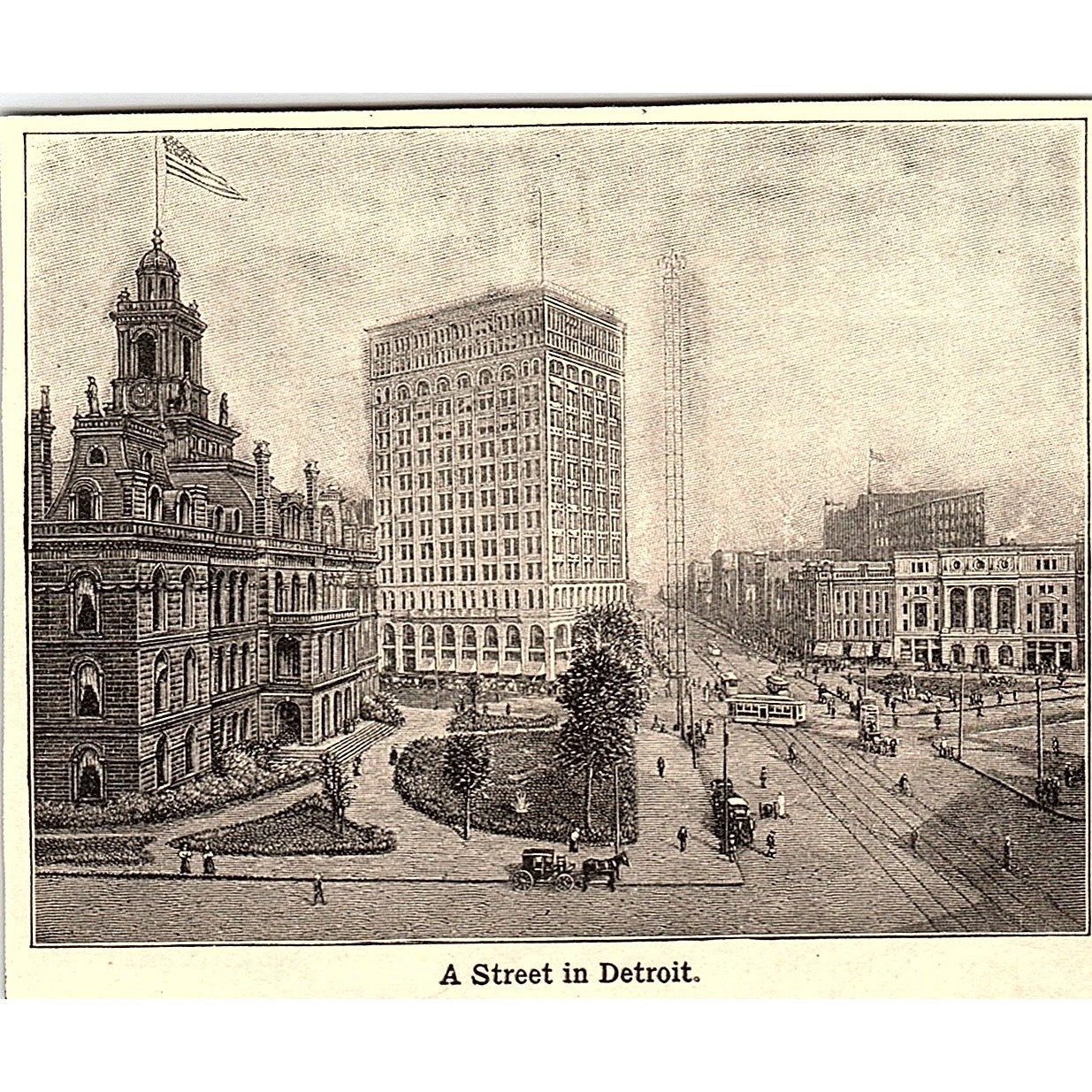 A Street in Detroit 3×4″ 1901 Engraving AF6-M15