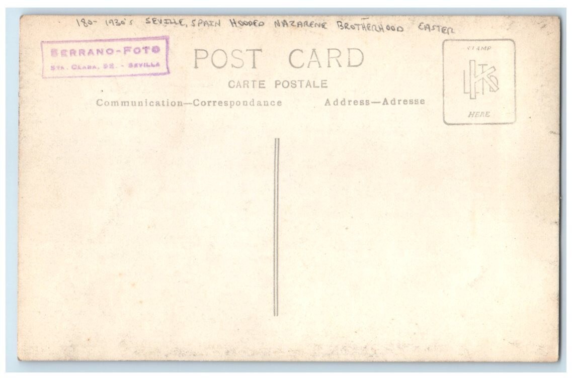 c1930’s Hooded Nazarene Brotherhood Easter Seville Spain RPPC Photo Postcard