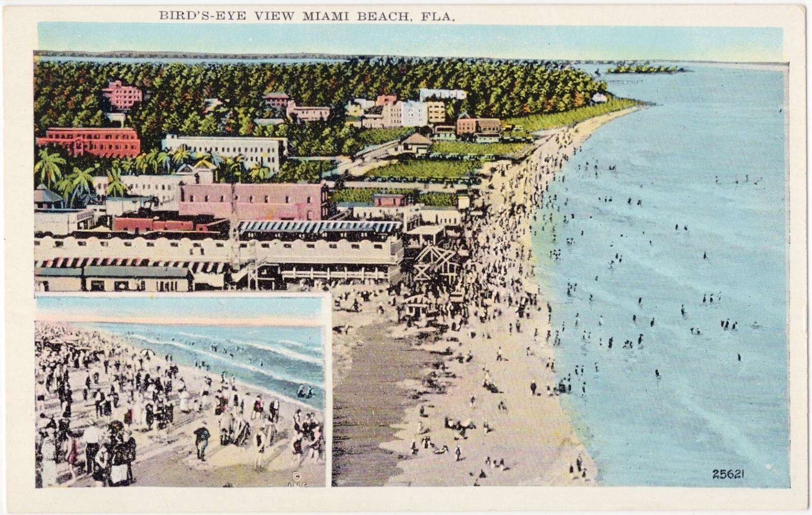 Miami Beach Florida, Multi-view Bird’s Eye, Beach Scenes Postcard c. 1920’s