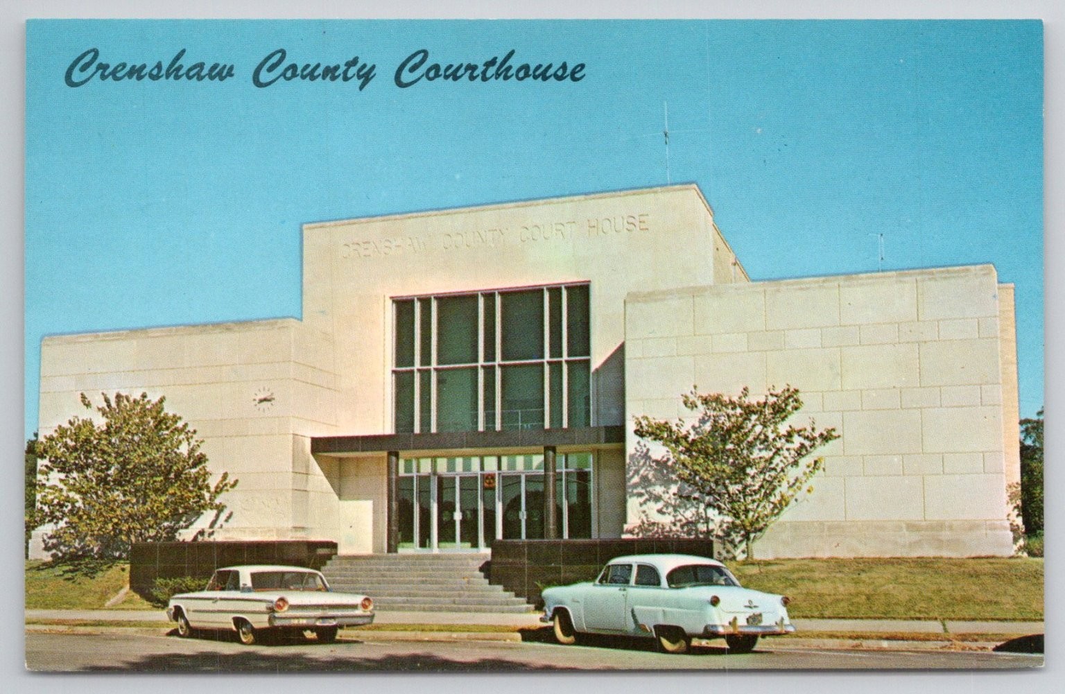 Crenshaw County Courthouse Luverne AL Vintage Postcard 1950s 1960s Cars