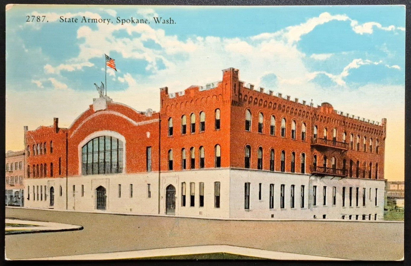 State Armory Spokane WA Postcard Early 1900s Red Brick Building #2787