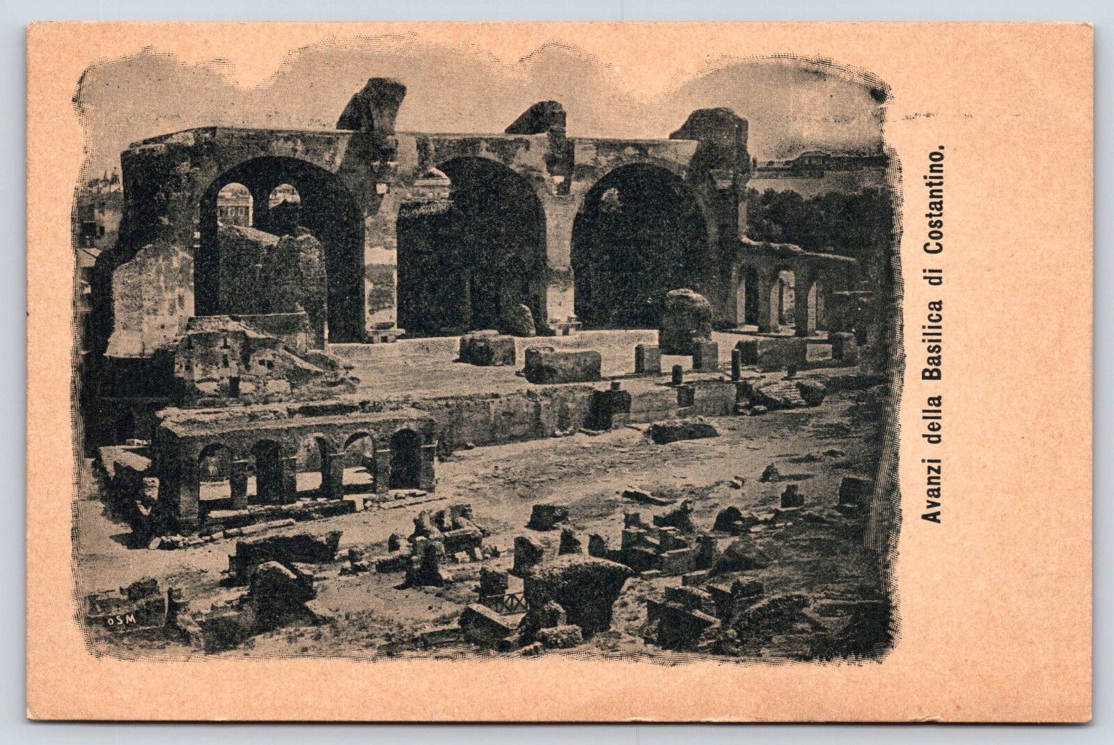 Vintage Printed Lithograph Post Card Avanzi della Basilica di Costantino Italy
