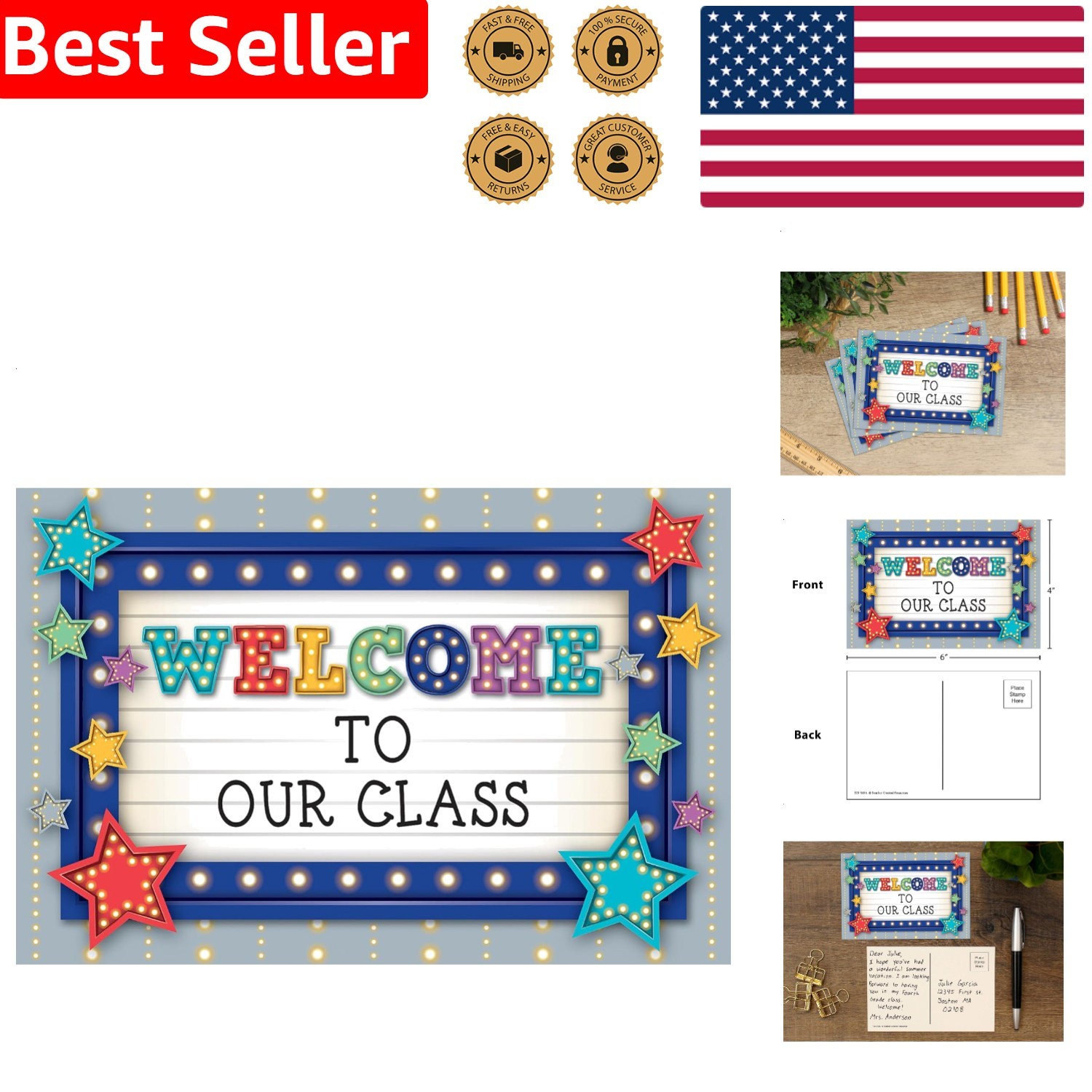 Marquee Welcome Postcards 30 Piece Modern Colorful Greeting Cards