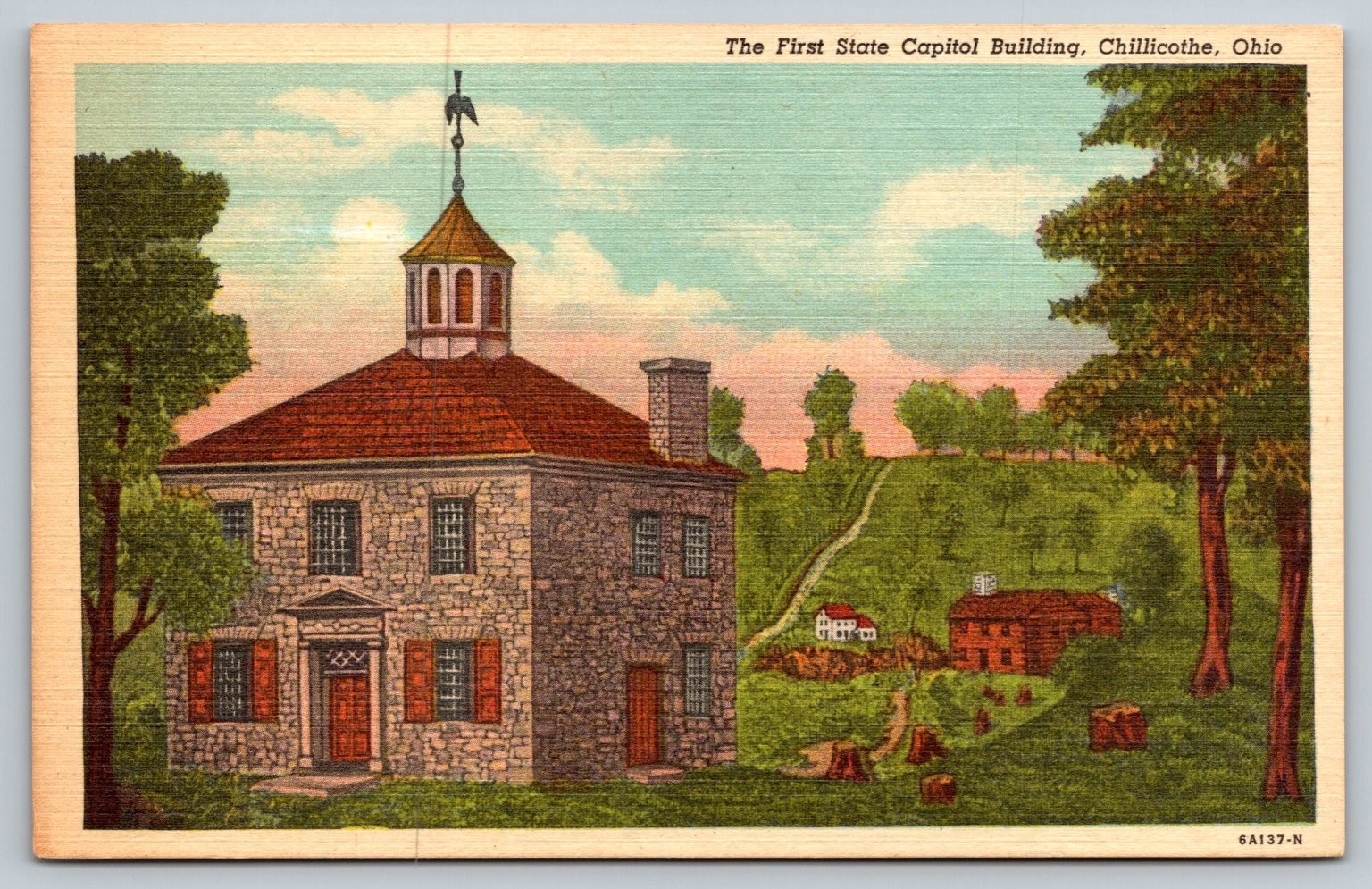 Vintage Linen Postcard First State Capitol Building Chillicothe Ohio