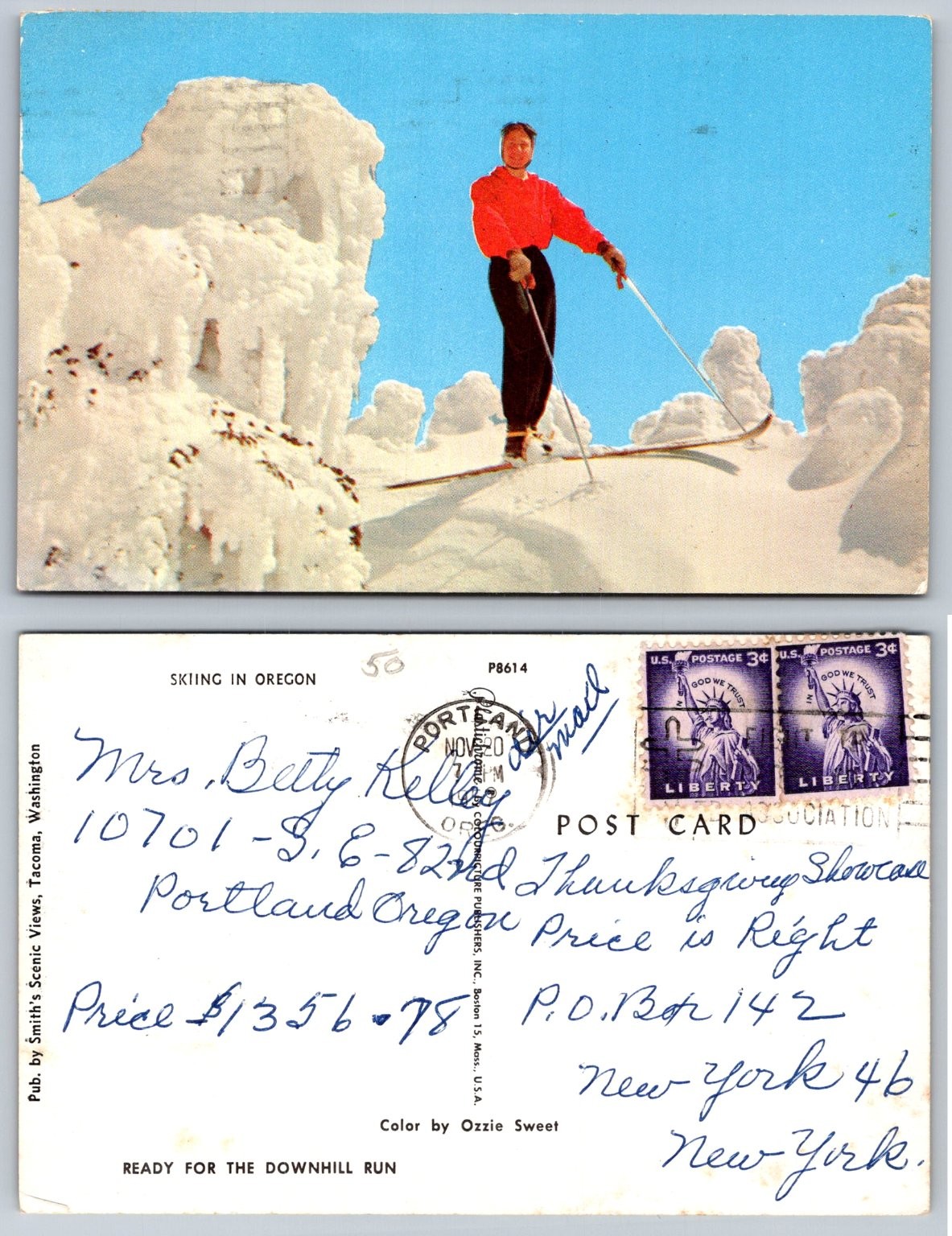 Vintage Skiing in Oregon Postcard – Ozzie Sweet Photo – Portland Postmark