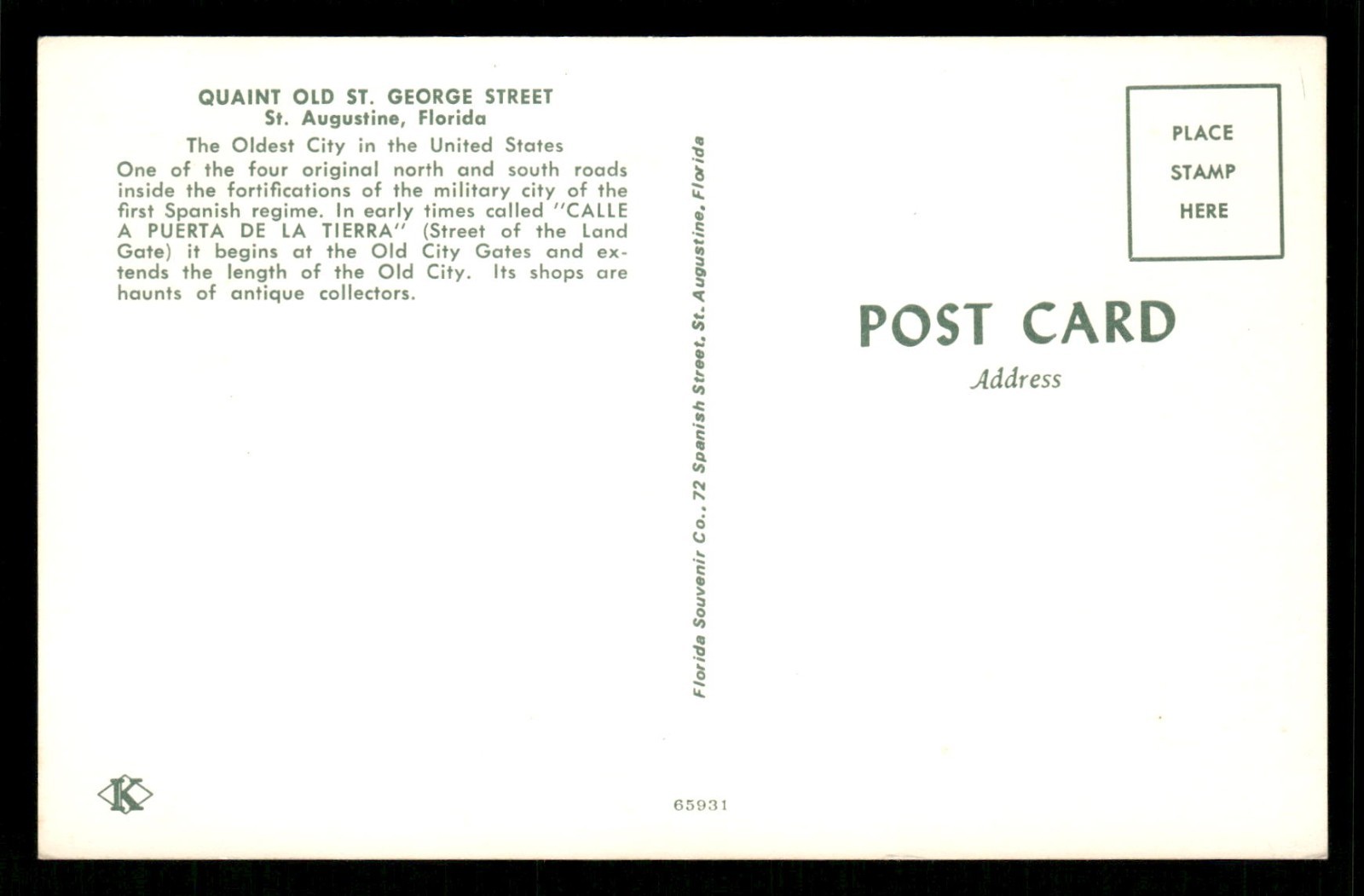 Postcard St. George Street St. Augustine Florida Vintage Chrome