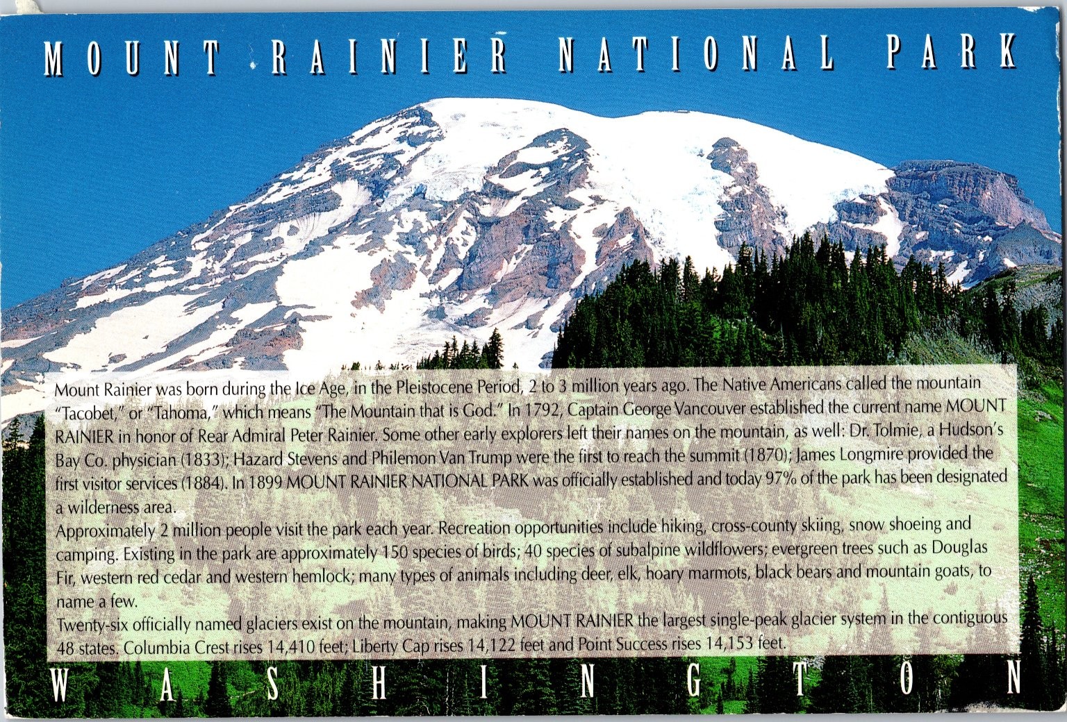 Mt Rainier National Park WA 1998 Postcard – Smith-Western Co. Seattle Postmark