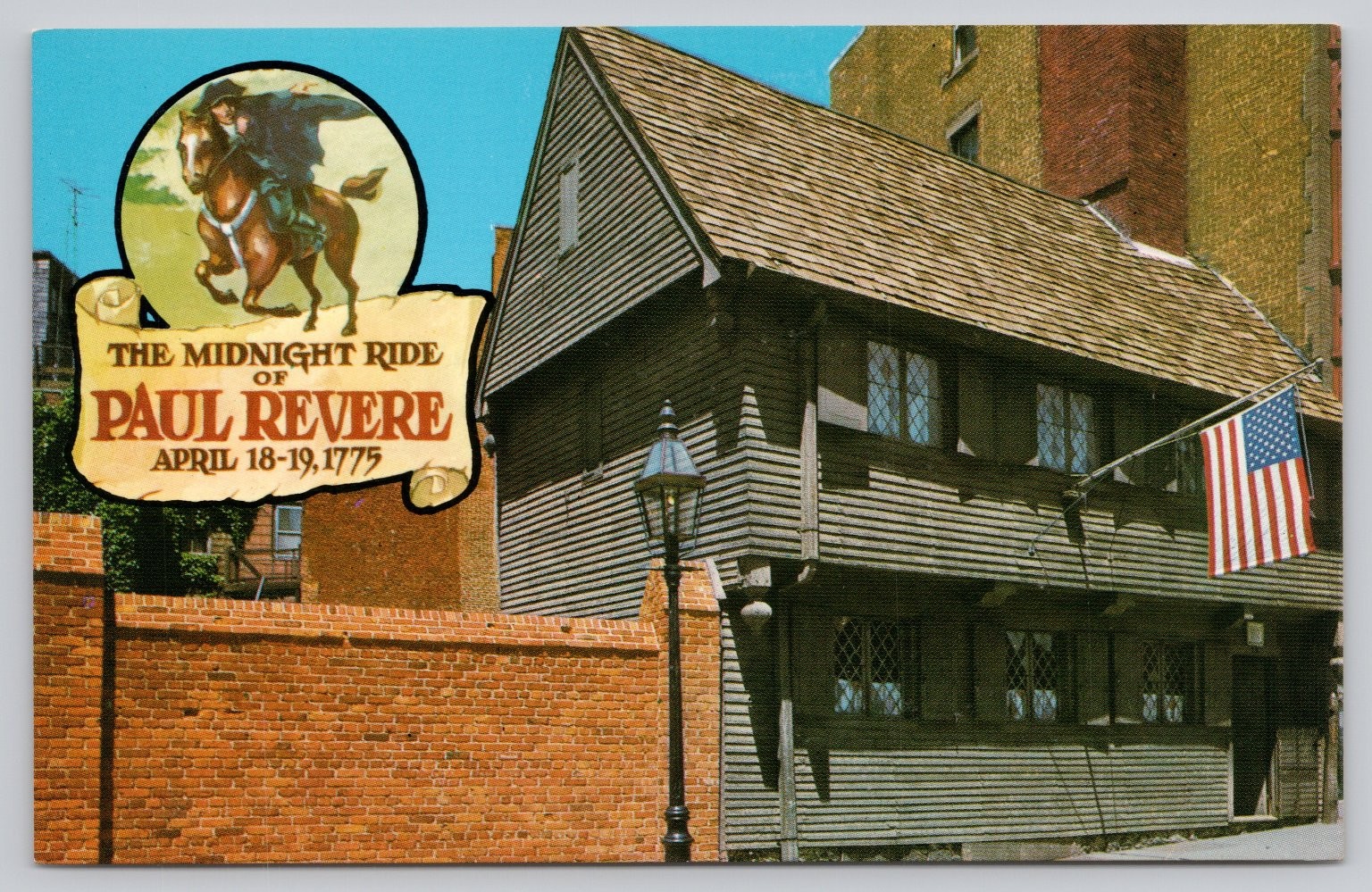 Vintage 1975 Paul Revere House Boston Midnight Ride Freedom Trail Postcard