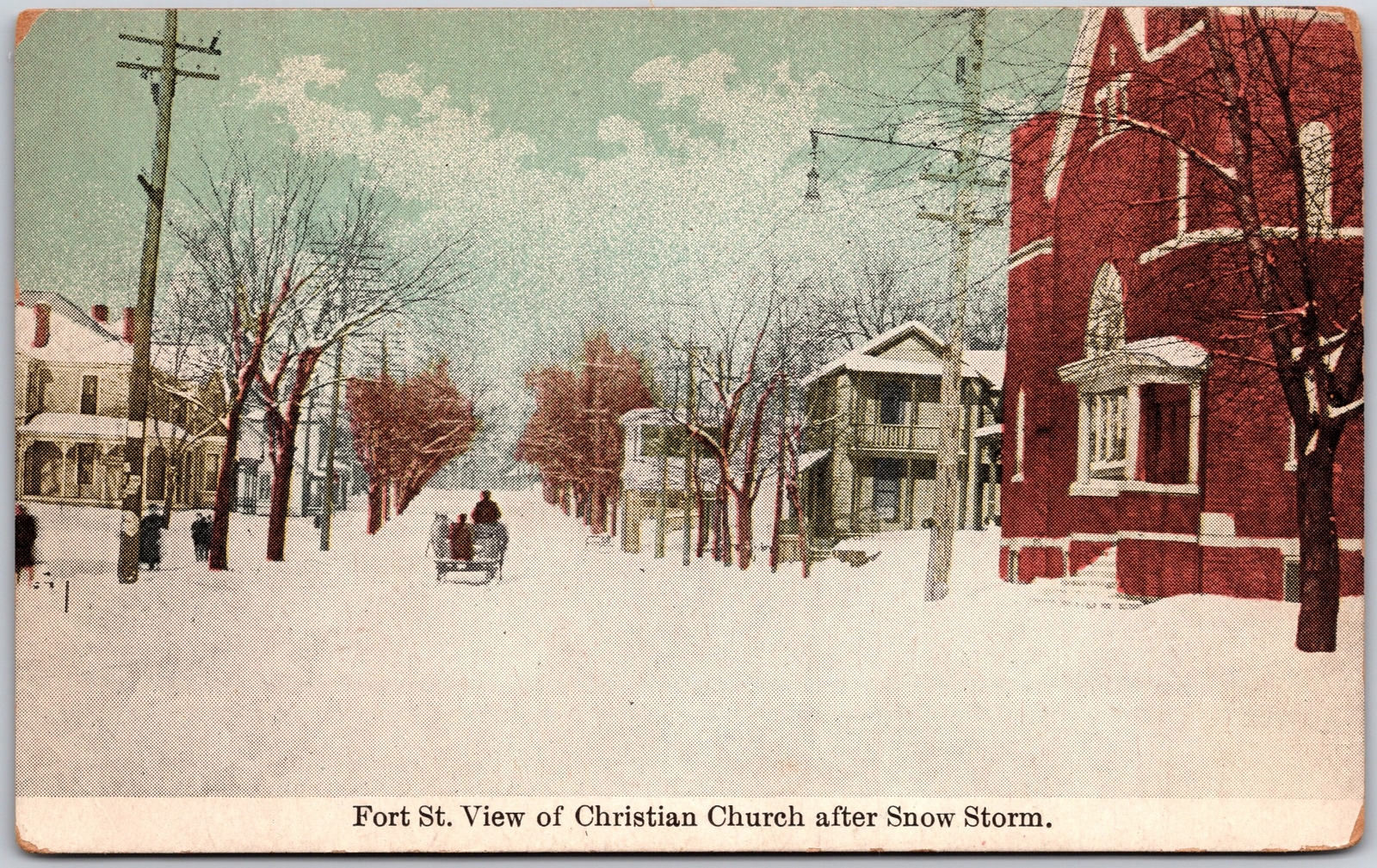 Nelsonville Ohio OH, Fort Street, Christian Church after Snow Storm, Postcard