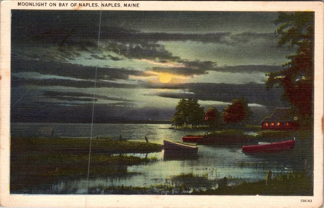 Vintage Moonlight Bay of Naples Maine Postcard by Chisholm Bros