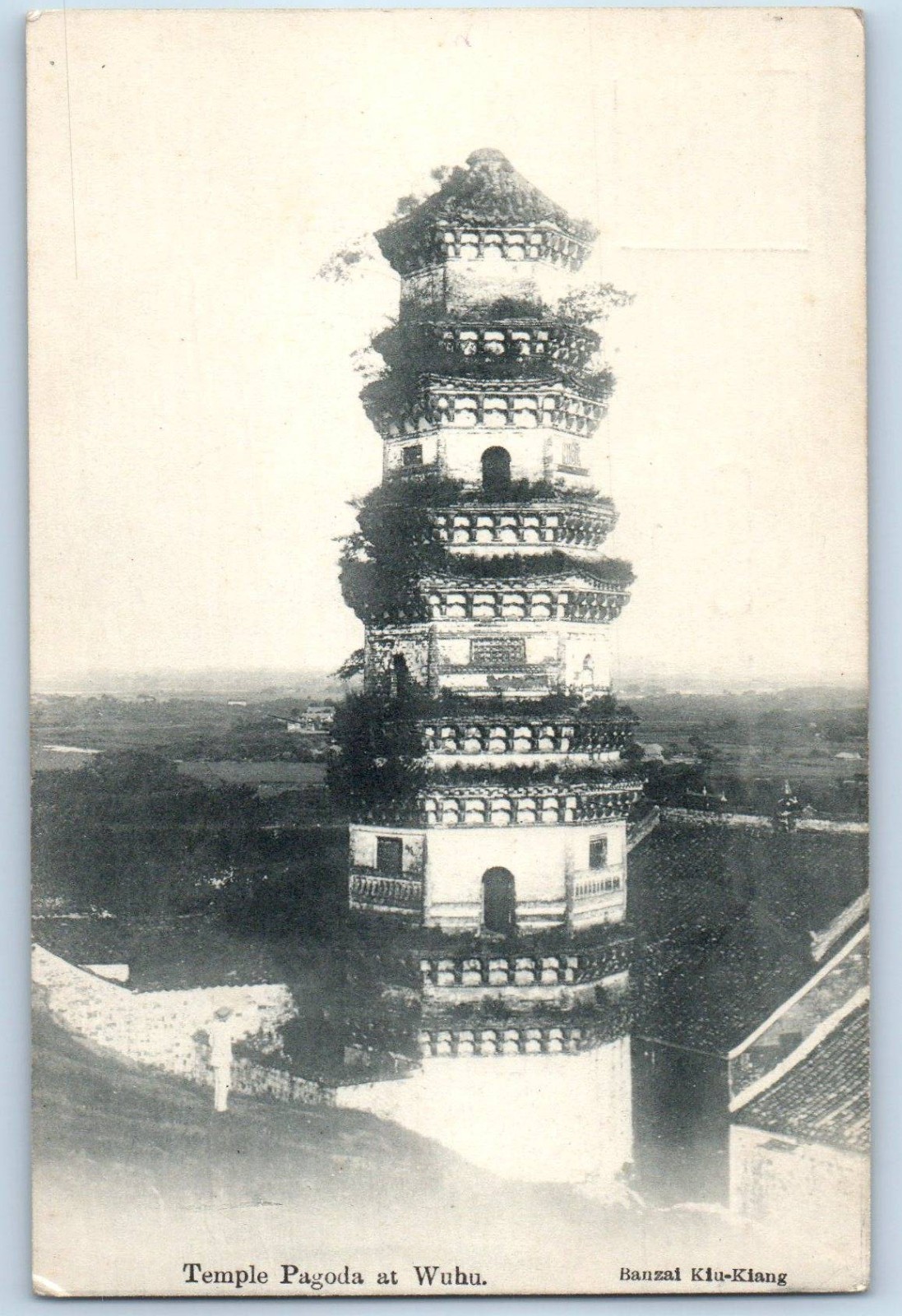 Anhui China Postcard Temple Pagoda at Wuhu Banzai Kiu-Kiang c1910 Antique