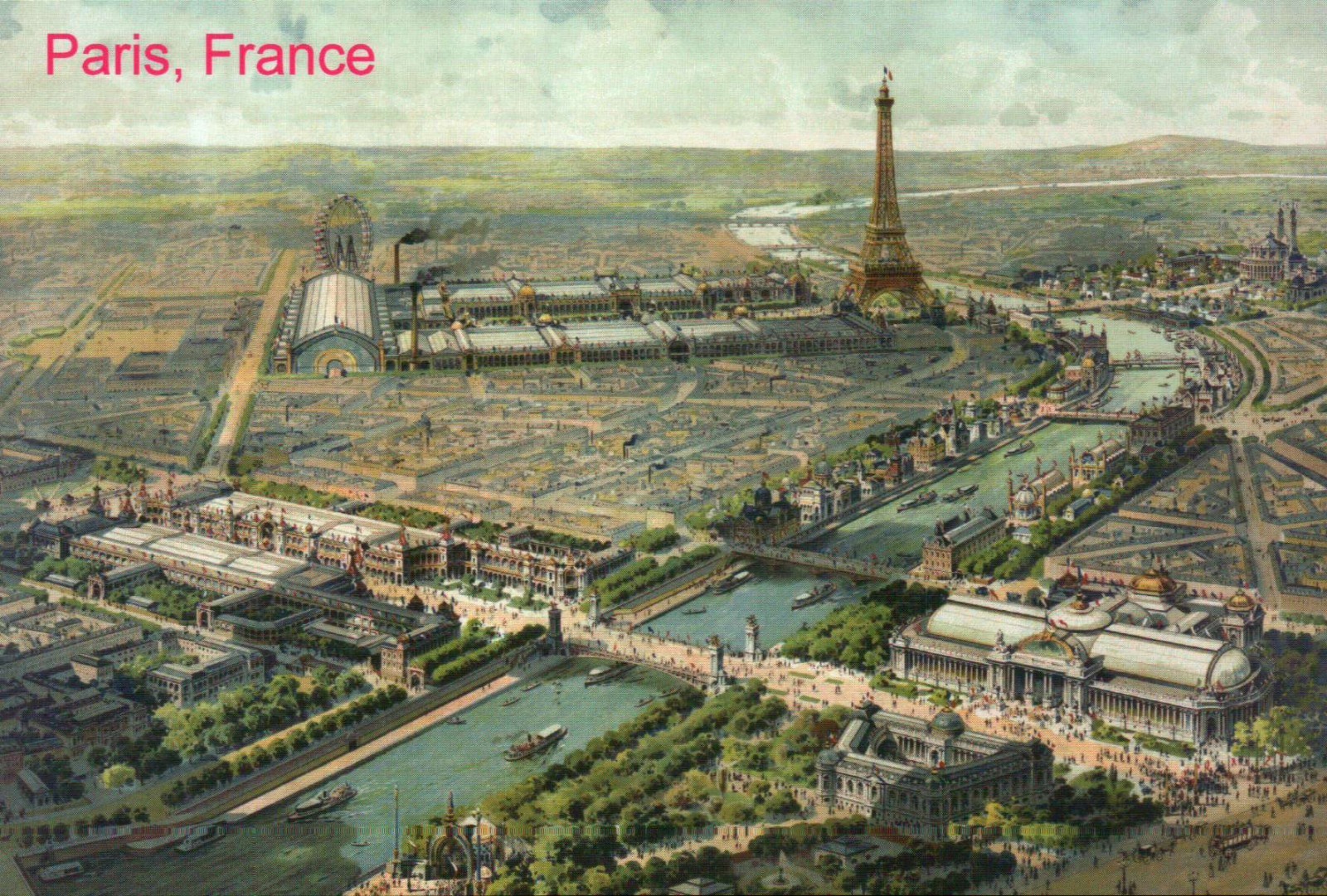Paris France 1900, View of Exposition Universelle, Eiffel Tower etc. — Postcard
