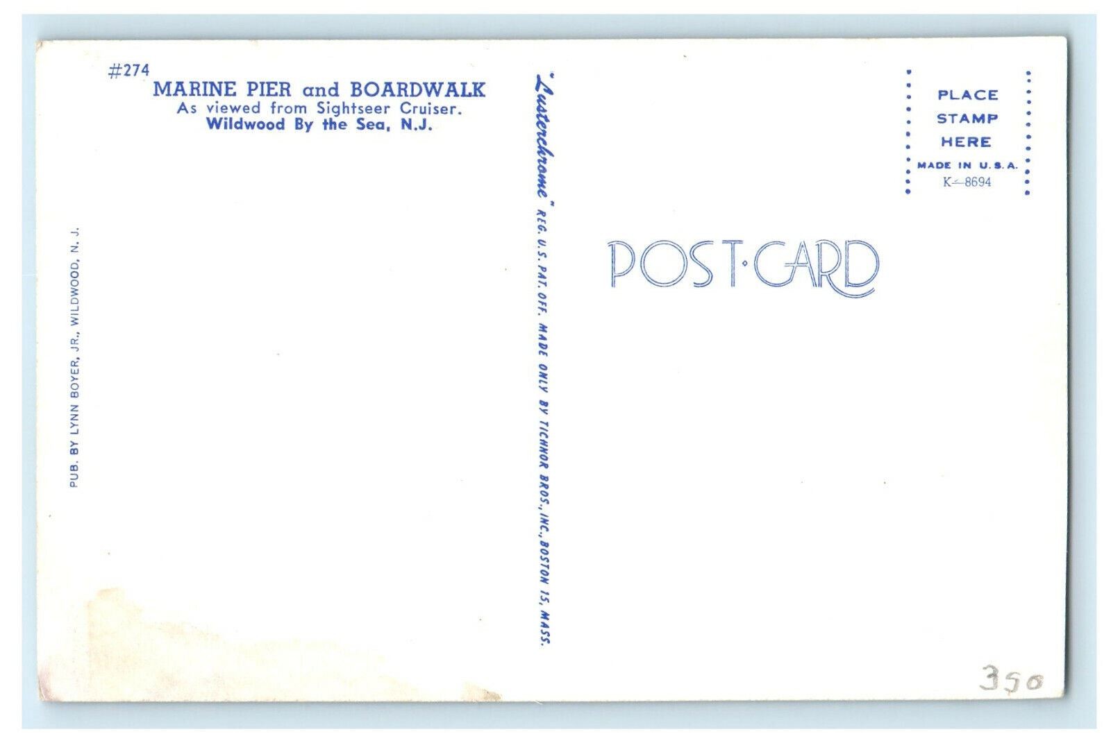 Marine Pier and Boardwalk, Wildwood By The Sea New Jersey NJ Postcard