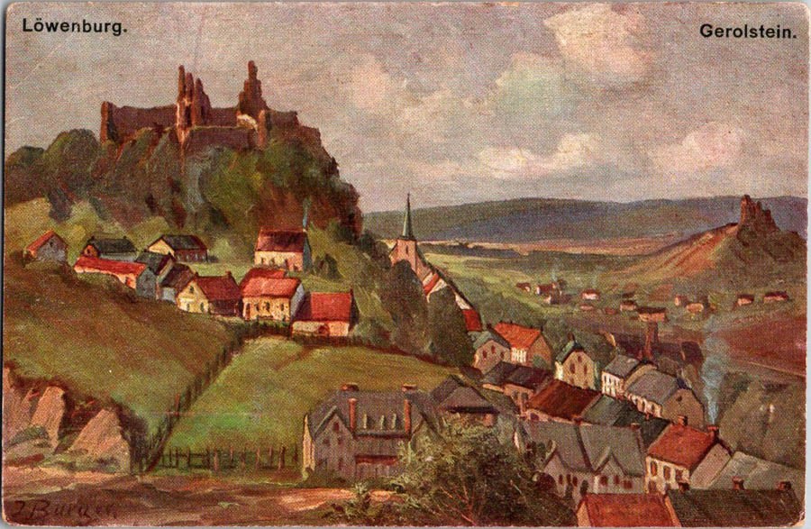 Gerolstein Germany postcard LOWENBURG CASTLE RUINS & AUBERG MOUNTAIN j/05 AY9129