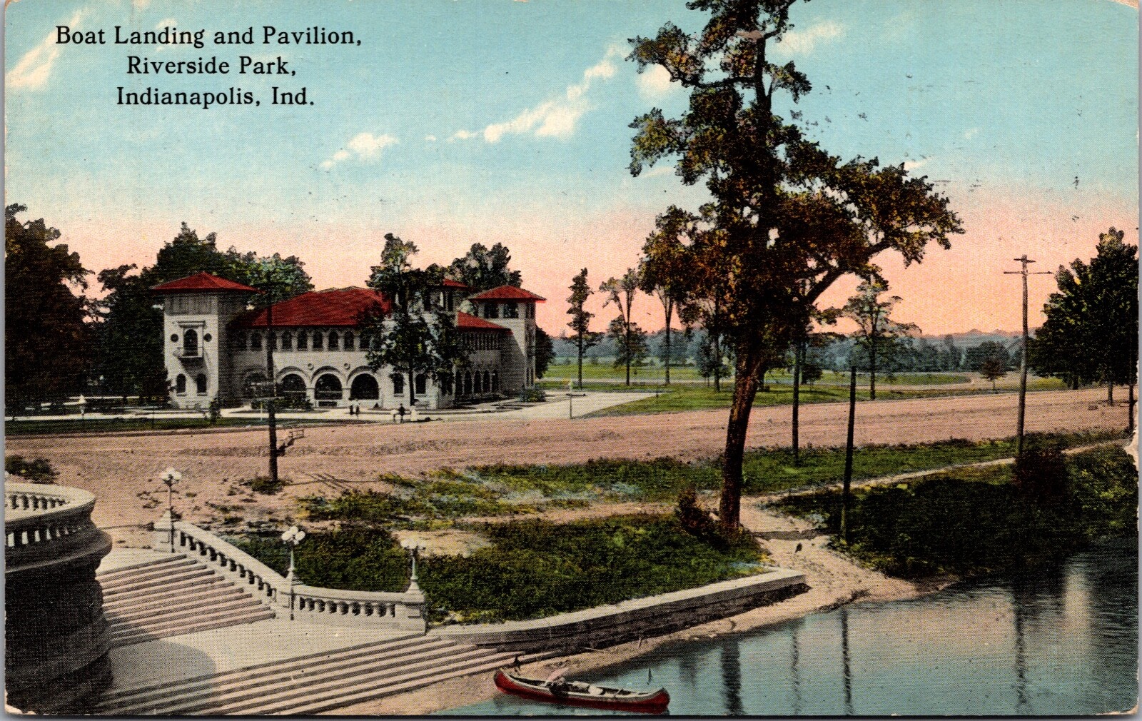 Postcard Boat Landing and Pavilion, Riverside Park in Indianapolis, Indiana