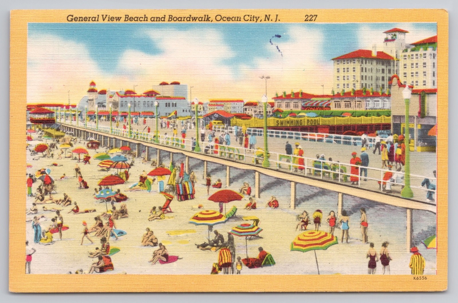 Postcard Ocean City New Jersey General View Beach and Boardwalk Linen
