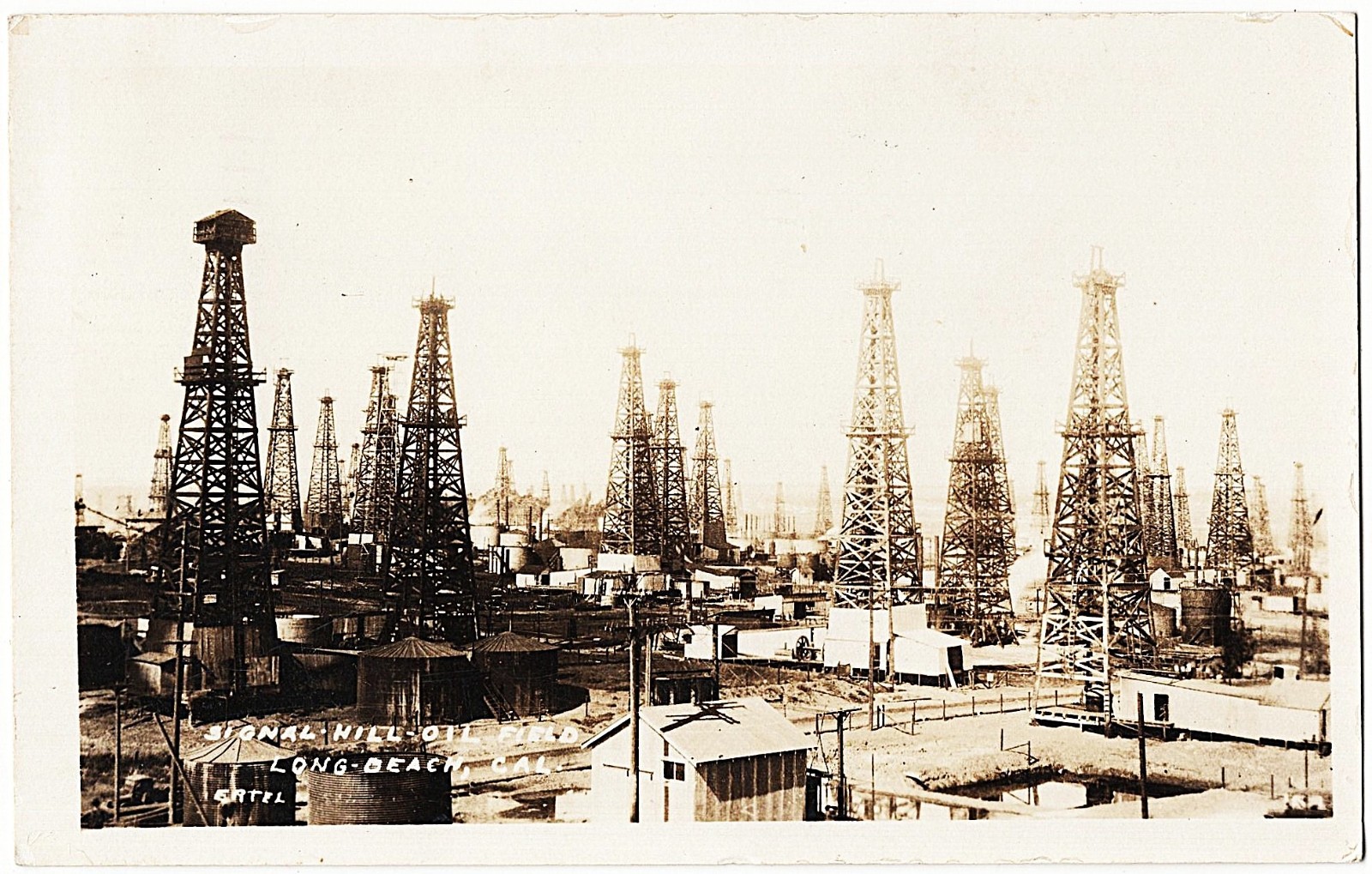 real photo Long Beach CA – Signal Hill Oil Field mailed 1923 antiq postcard RPPC