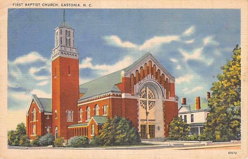 Postcard NC: 1st Baptist Church, Gastonia, North Carolina, Linen, Posted 1942