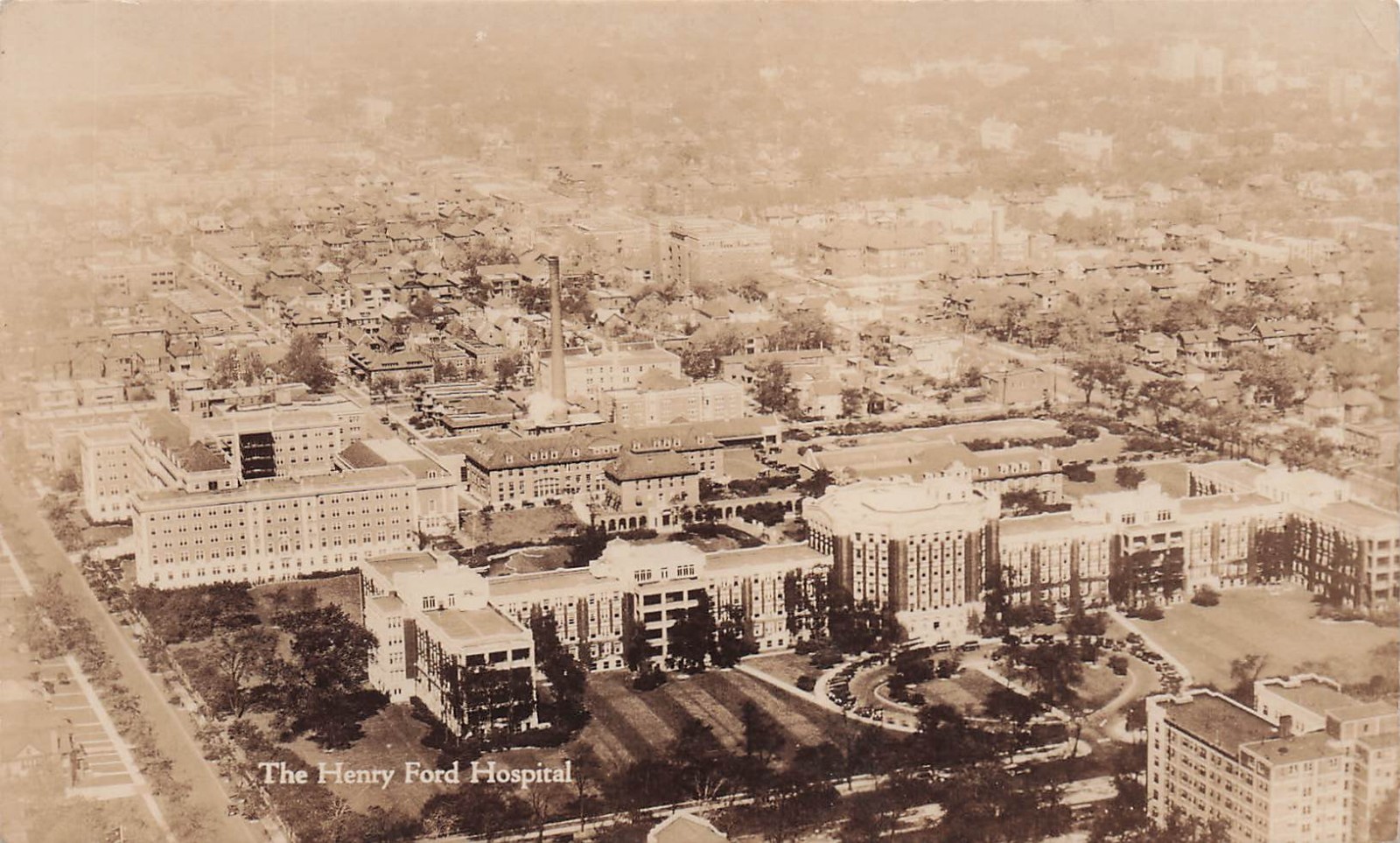 RPPC Detroit MI Aerial View of The Henry Ford Hospital Photo Vtg Postcard J68
