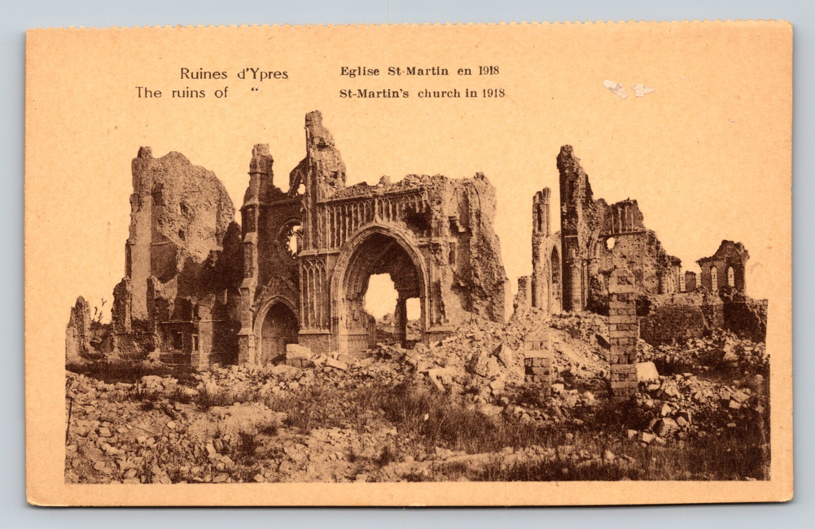 St Martin’s Church Ruins of Ypres WWI in BELGIUM Vintage Postcard 0507