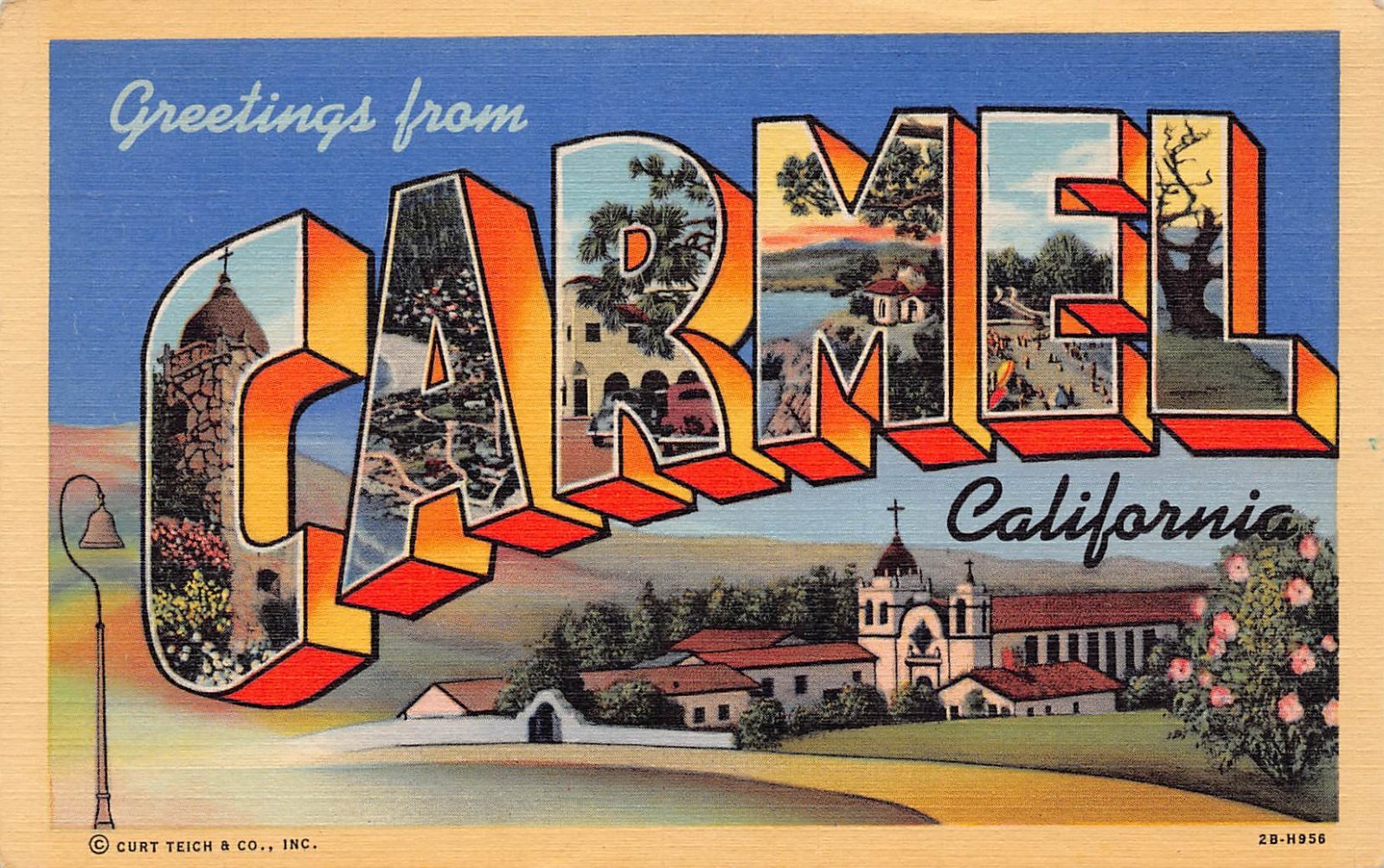 1947 Carmel California CA Greetings From Large Letter 2B-H956 Linen Postcard