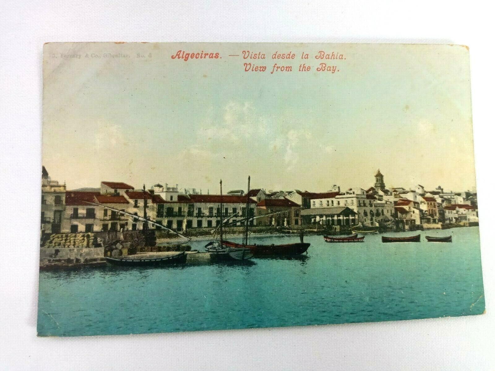 Algeciras Vista desde la Bahia Small Town Water Boat Scene Vintage Postcard