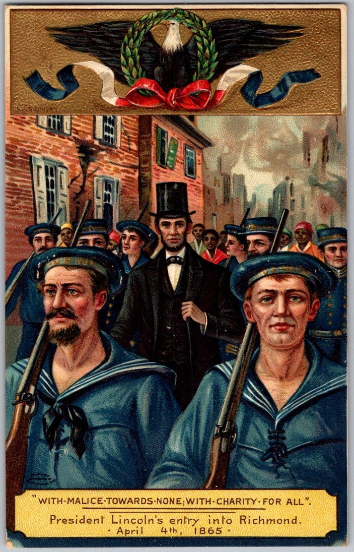 Antique 1909 Postcard Abraham Lincoln Entry into Richmond Malice Towards None