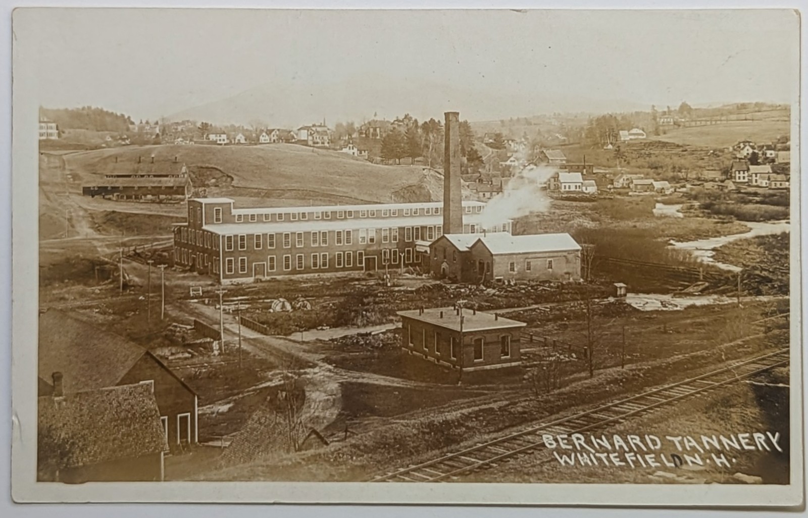 RPPC Whitefield NH Bernard Tannery Factory Mill Antique Real Photo Postcard 1910