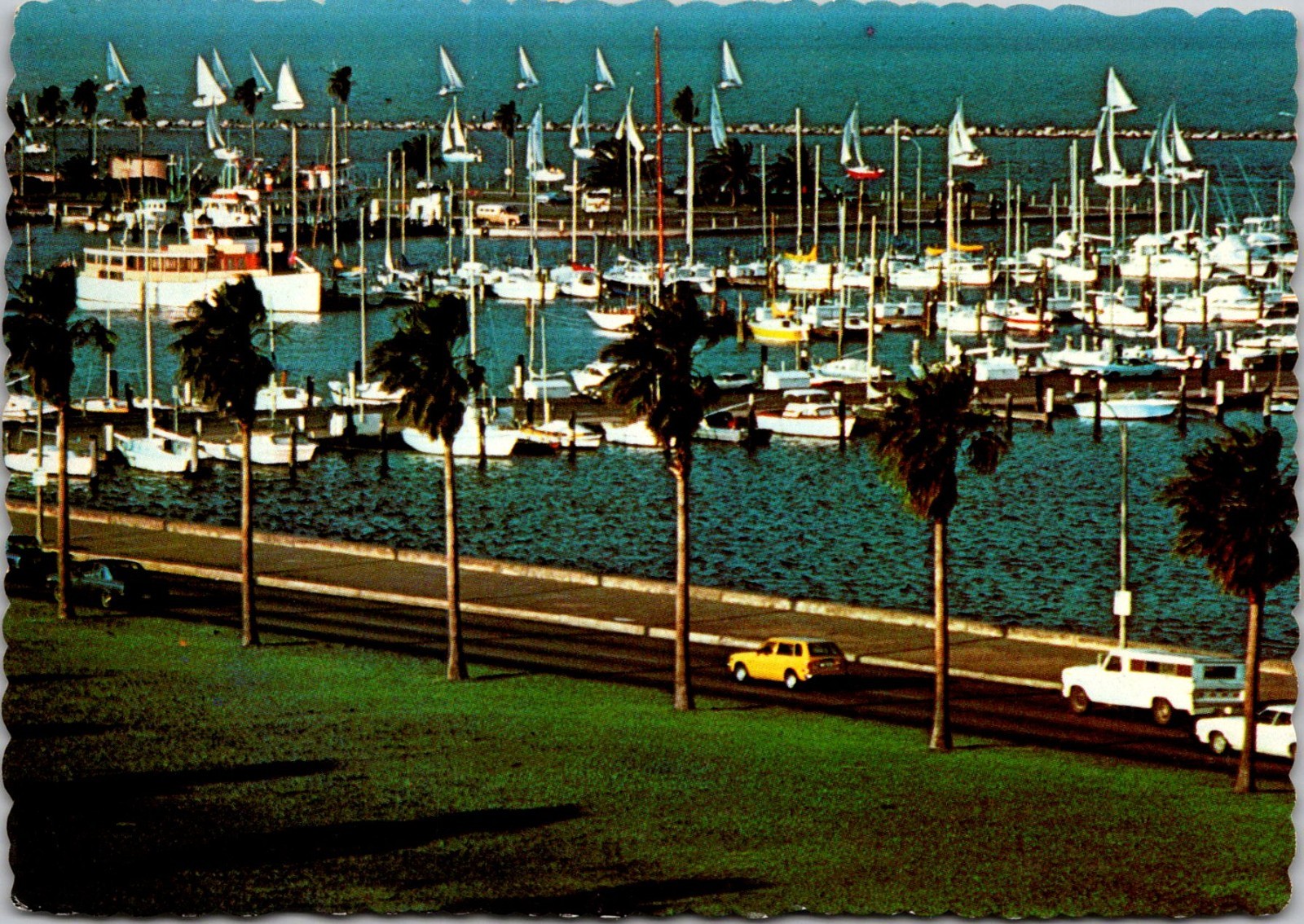 Corpus Christi Texas TX Parks Marina Boats Docks Sailboats Highway Postcard