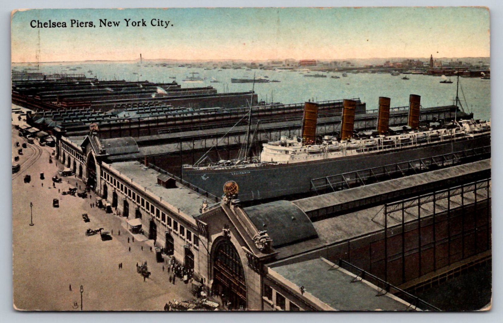 c.1907 Lusitania Steam Ship Maiden Voyage Chelsea Piers New York City Antique