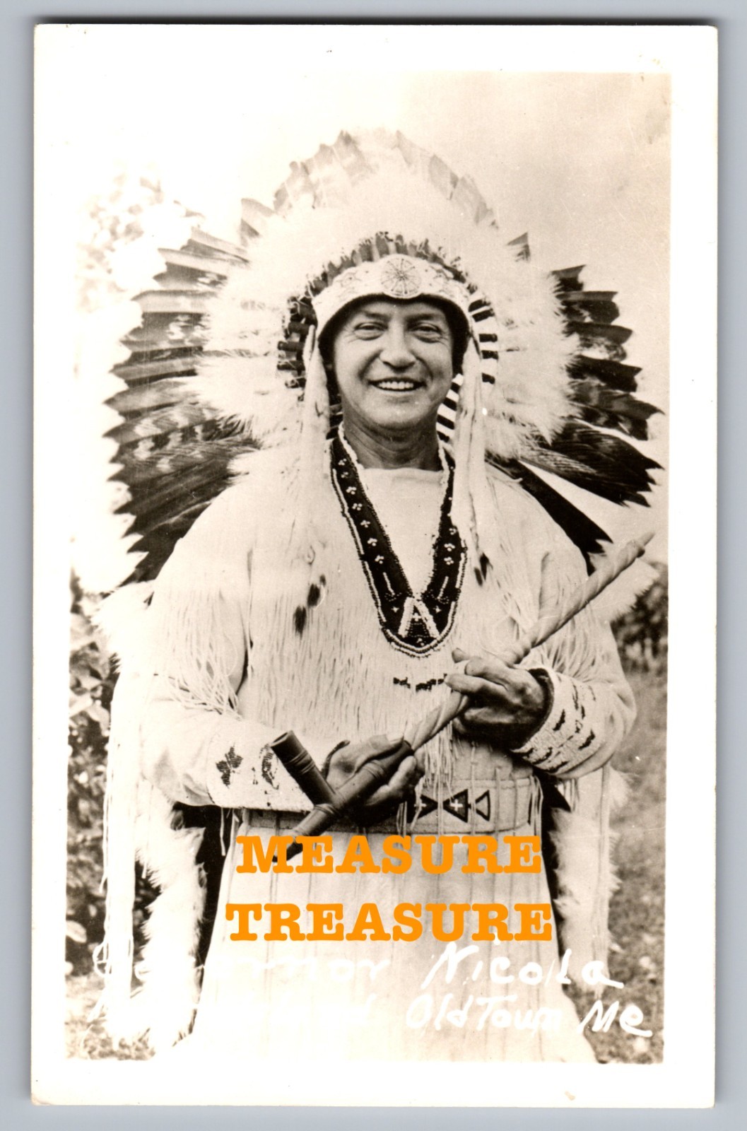 C.1950 RPPC OLD TOWN, ME NATIVE INDIAN CHIEF GOVERNOR NICOLA PHOTO Postcard Q7
