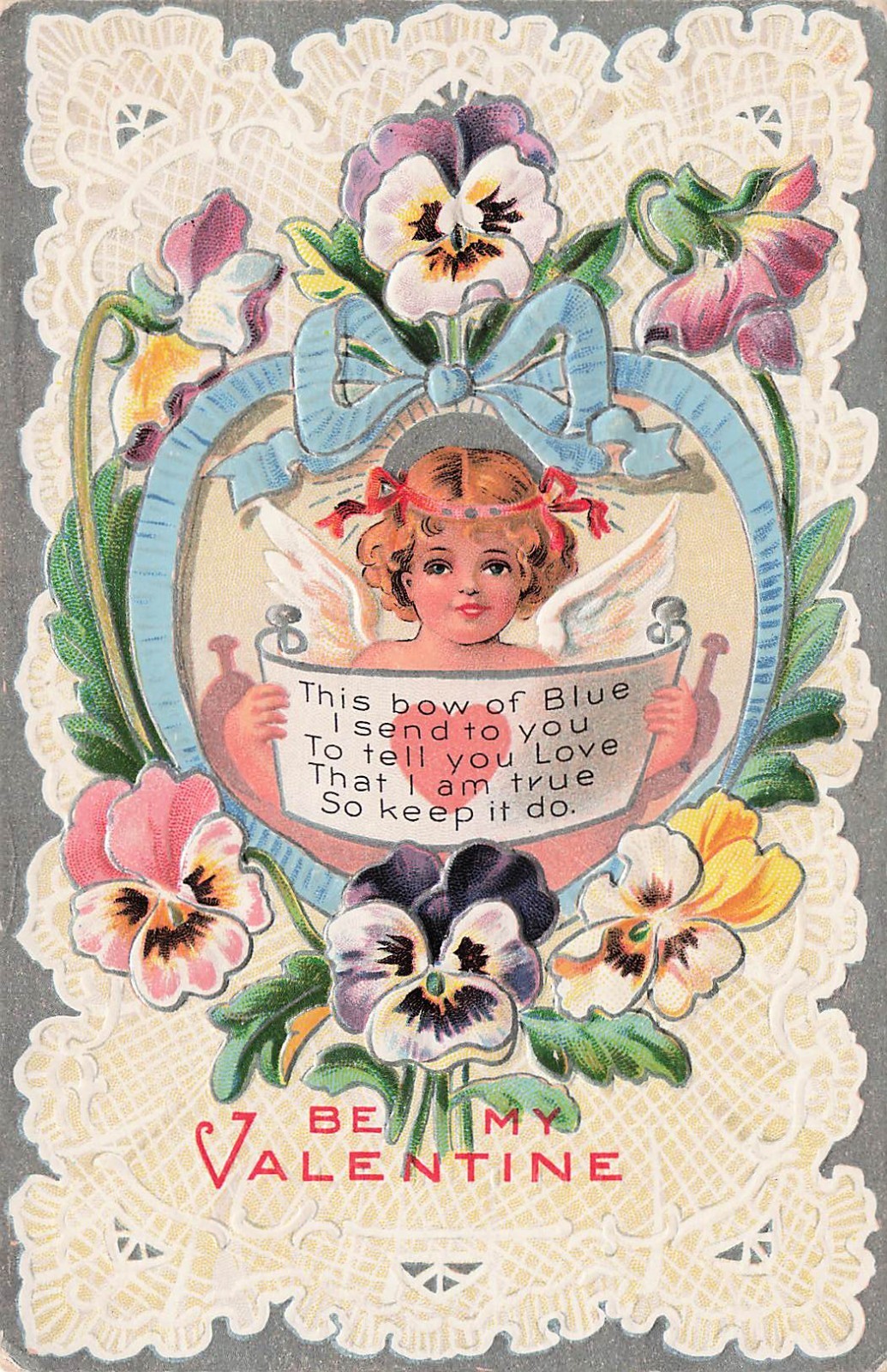 Antique Victorian Valentines Day Card Die Cut Paper Lace Cupid Vtg Postcard J3