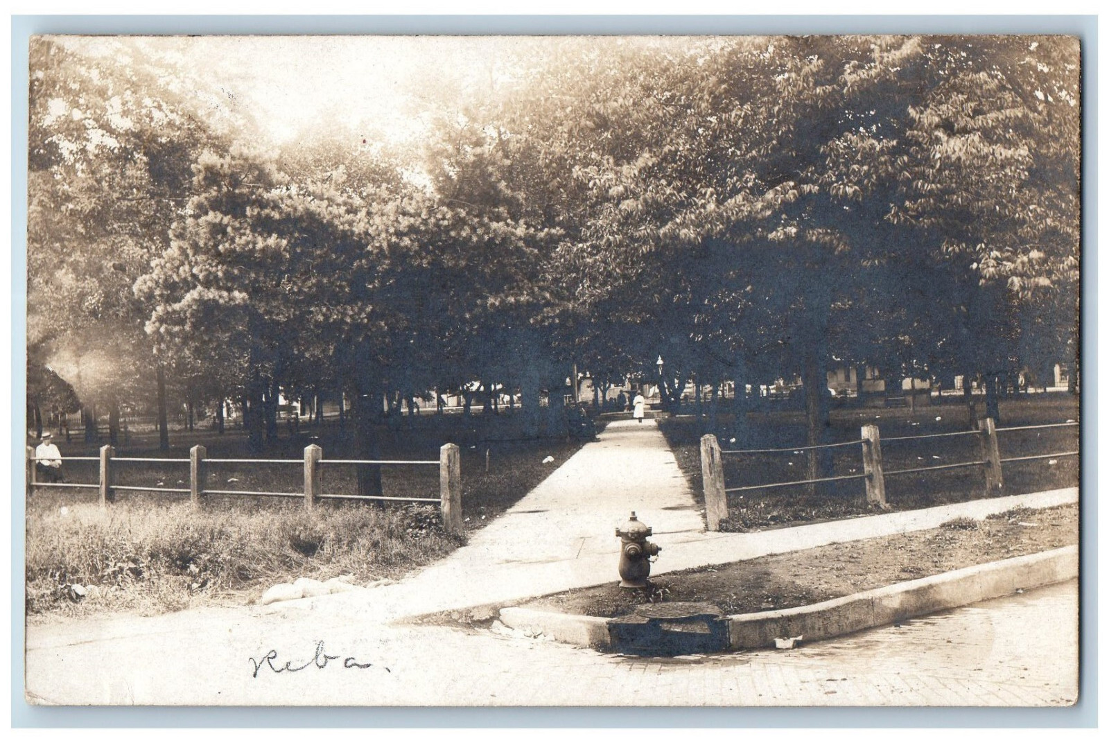 Chillicothe Illinois IL Galva IL Postcard Park Scene Hydrant c1907 RPPC Photo