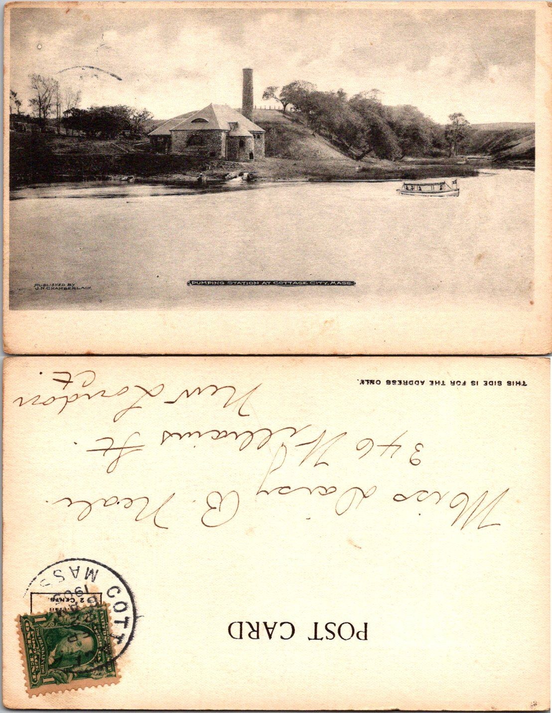 Pumping Station Cottage City MA Antique Postcard Boat Postmarked 1906 Used