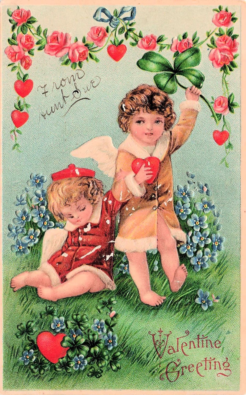 Antique Victorian Valentines Day Card Die Cut Paper Lace Cupid Vtg Postcard J3