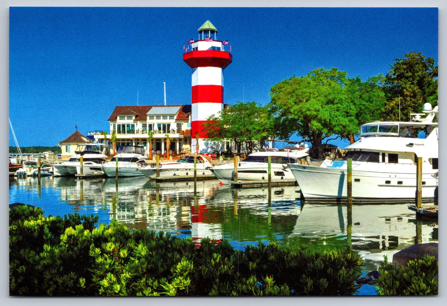 Harbour Town Lighthouse Hilton Head Island SC Marina Boats Postcard Modern