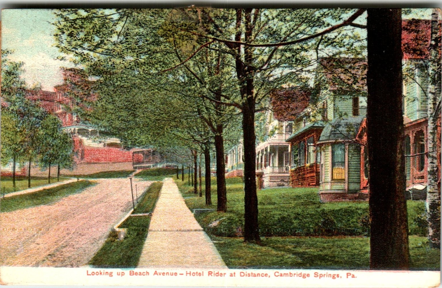 Cambridge Springs PA Beach Ave Hotel Rider Postcard Posted