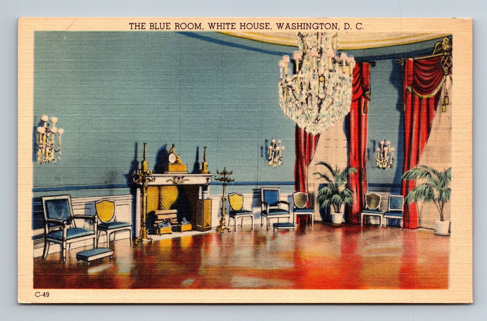 Blue Room White House Washington,DC Vintage Linen Postcard