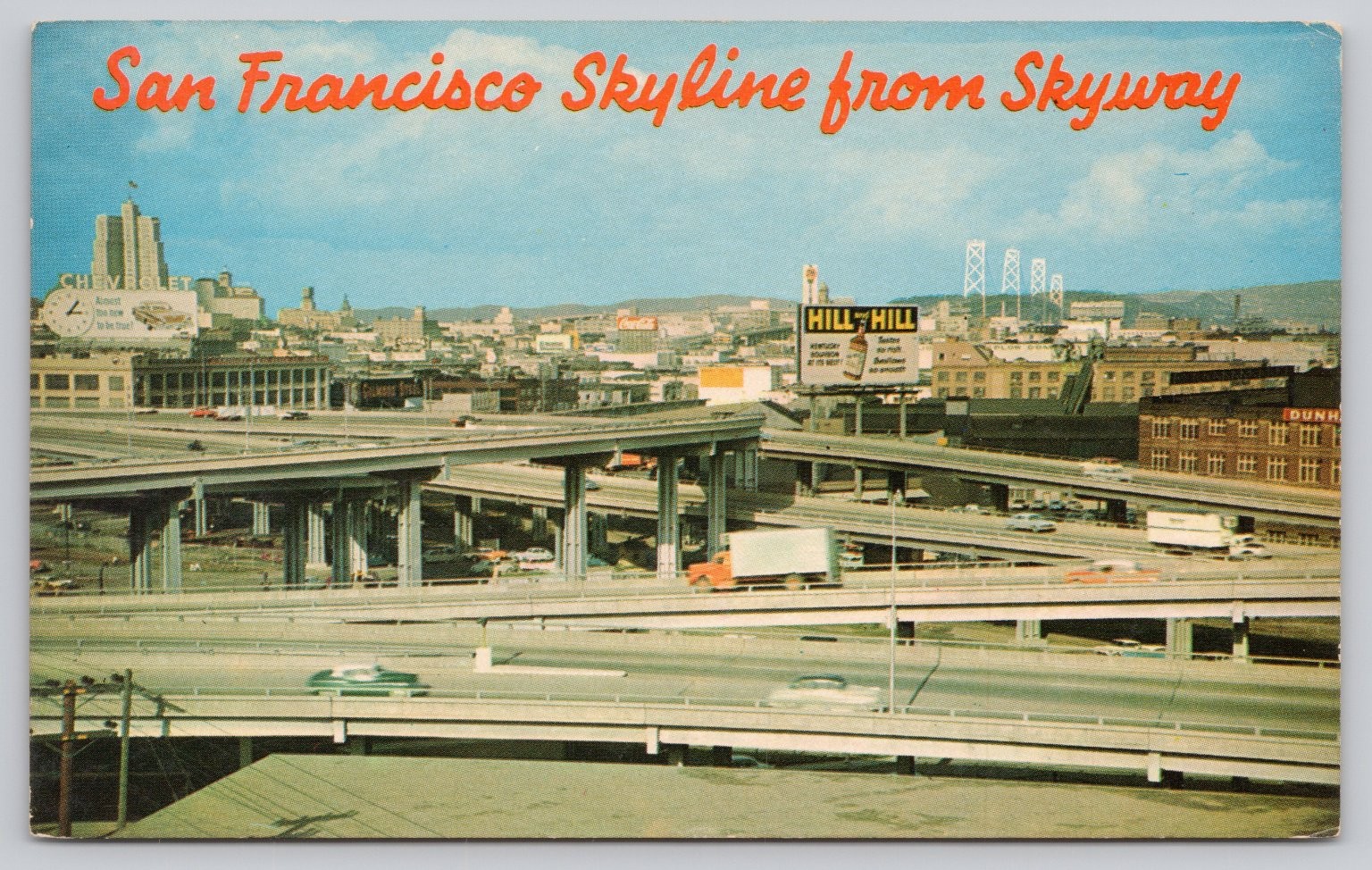 San Francisco Skyline from Skyway Photochrome Postcard Bay Bridge