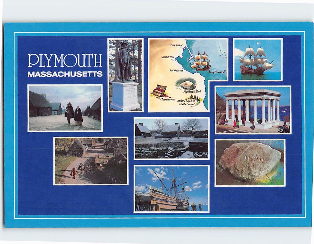 Postcard Famous Places/Landmarks in Plymouth Massachusetts USA
