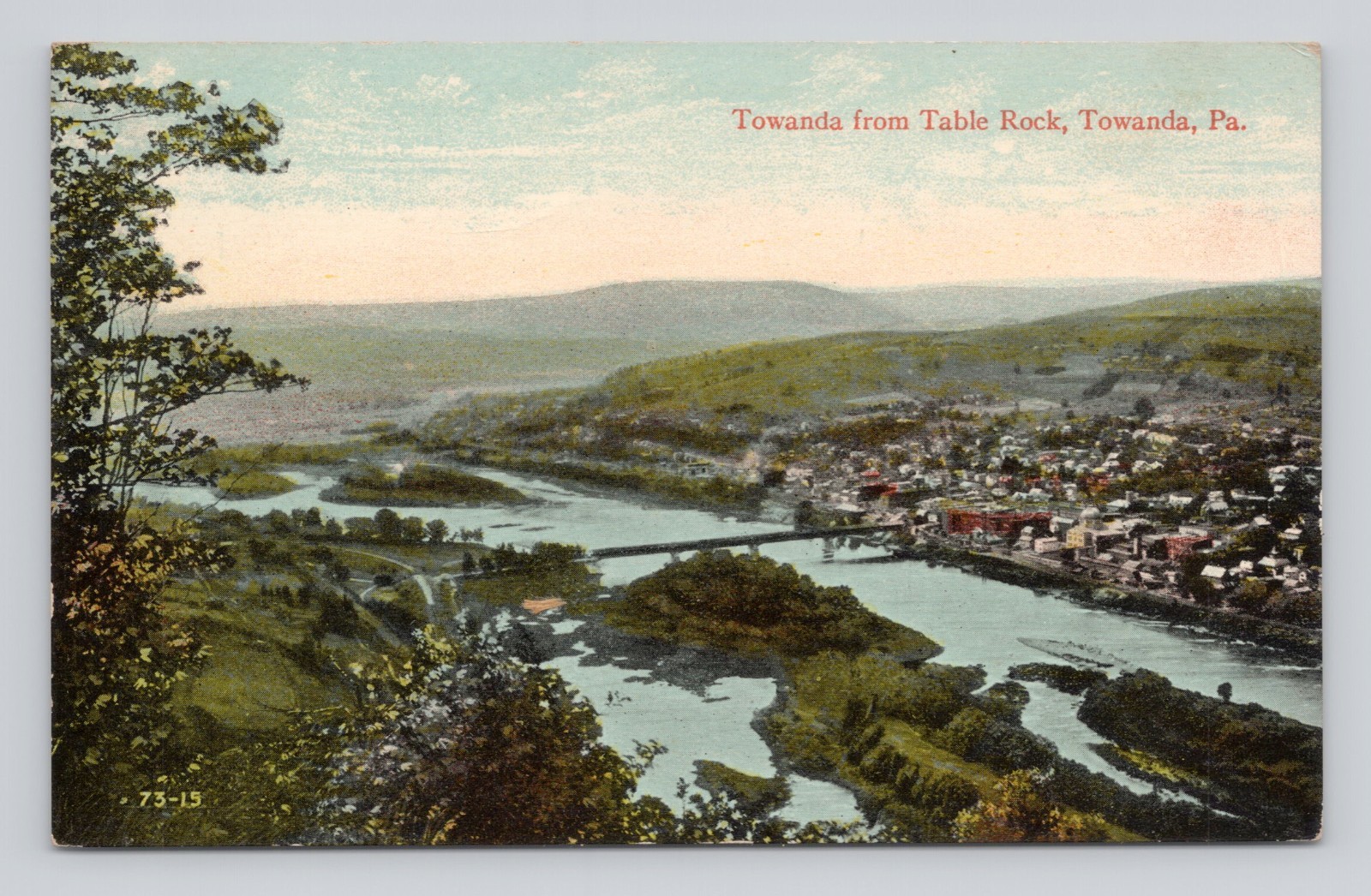 Postcard Aerial View of Towanda, Pennsylvania from Table Rock
