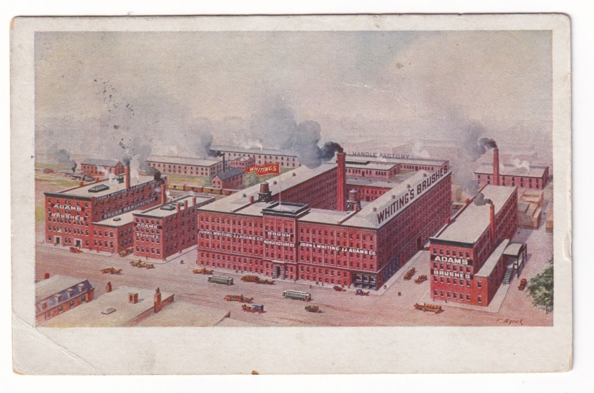 Aerial View Whiting’s & Adams Brush Factory, Boston, MA. Posted 1910