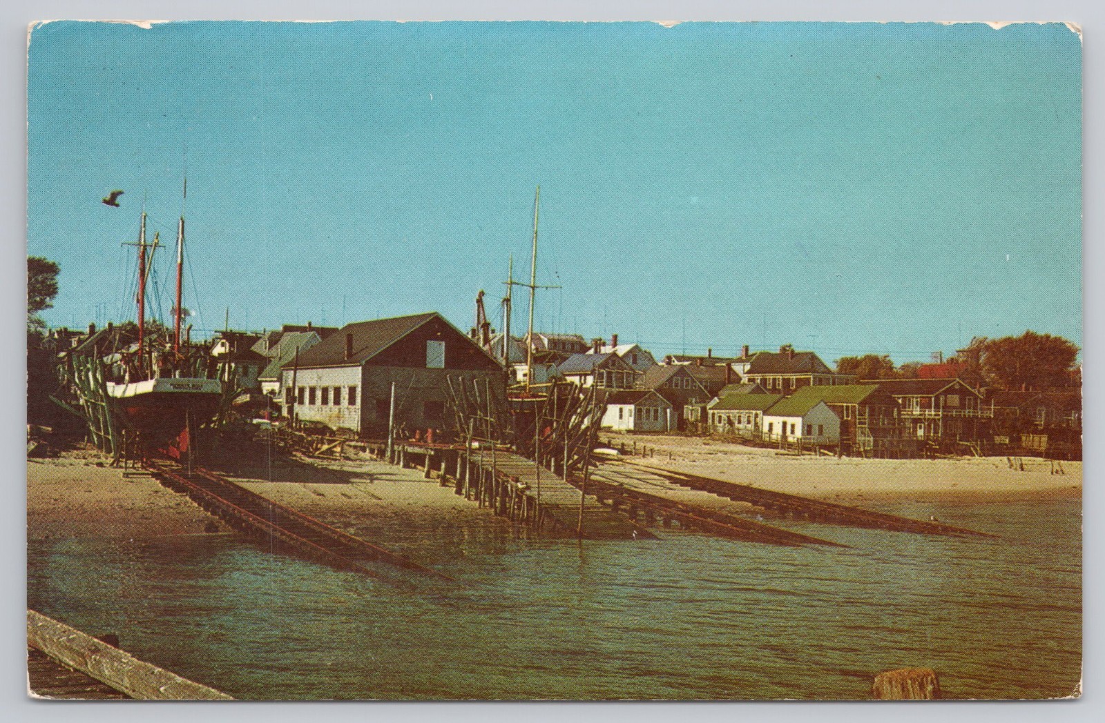 Postcard Waterfront scene Provincetown at the tip of Cape Cod. c1973