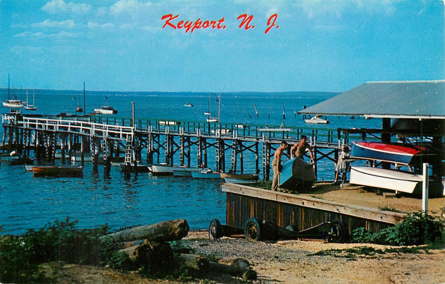 Keyport NJ Yacht Club Pier & Boatshed Vintage Postcard by Doosten
